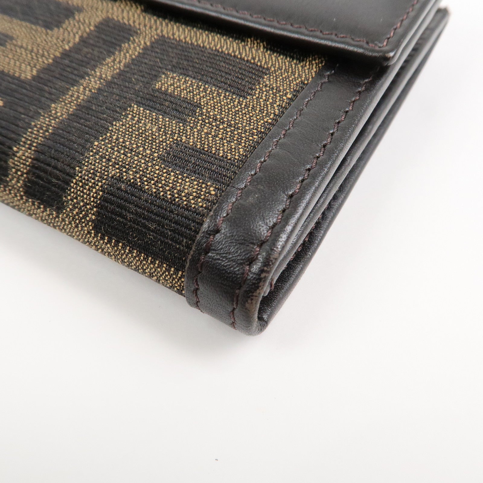 FENDI Canvas Leather Bi-fold Long Wallet Brown 8M0112