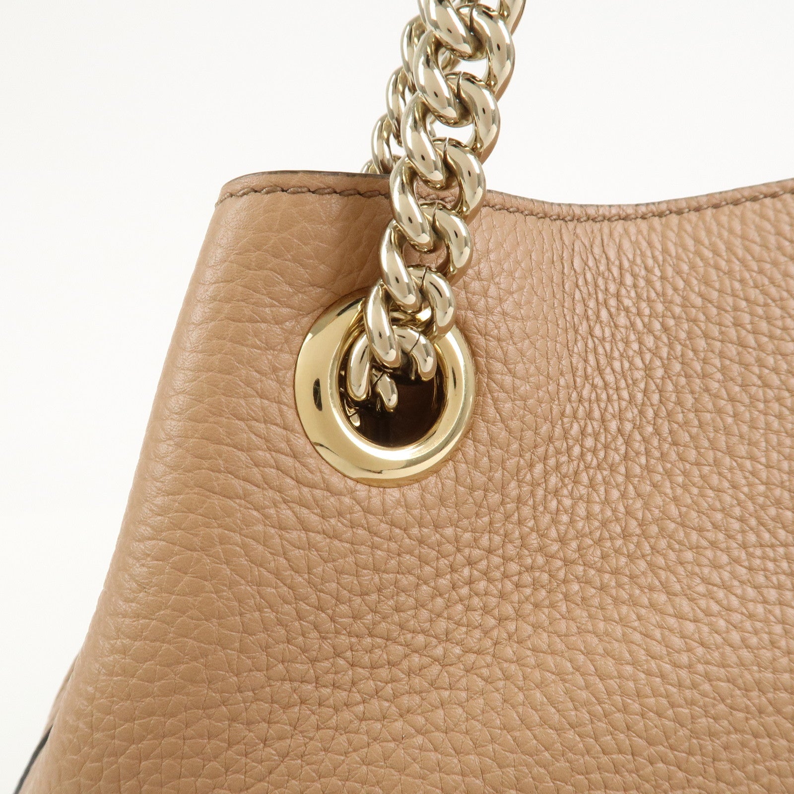 GUCCI SOHO Interlocking G Leather Chain Shoulder Bag Beige 536196