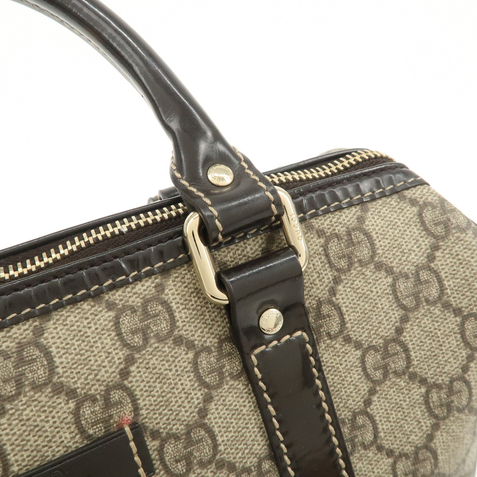 GUCCI GG Spream Patent Leather Mini Boston Bag Beige 193604