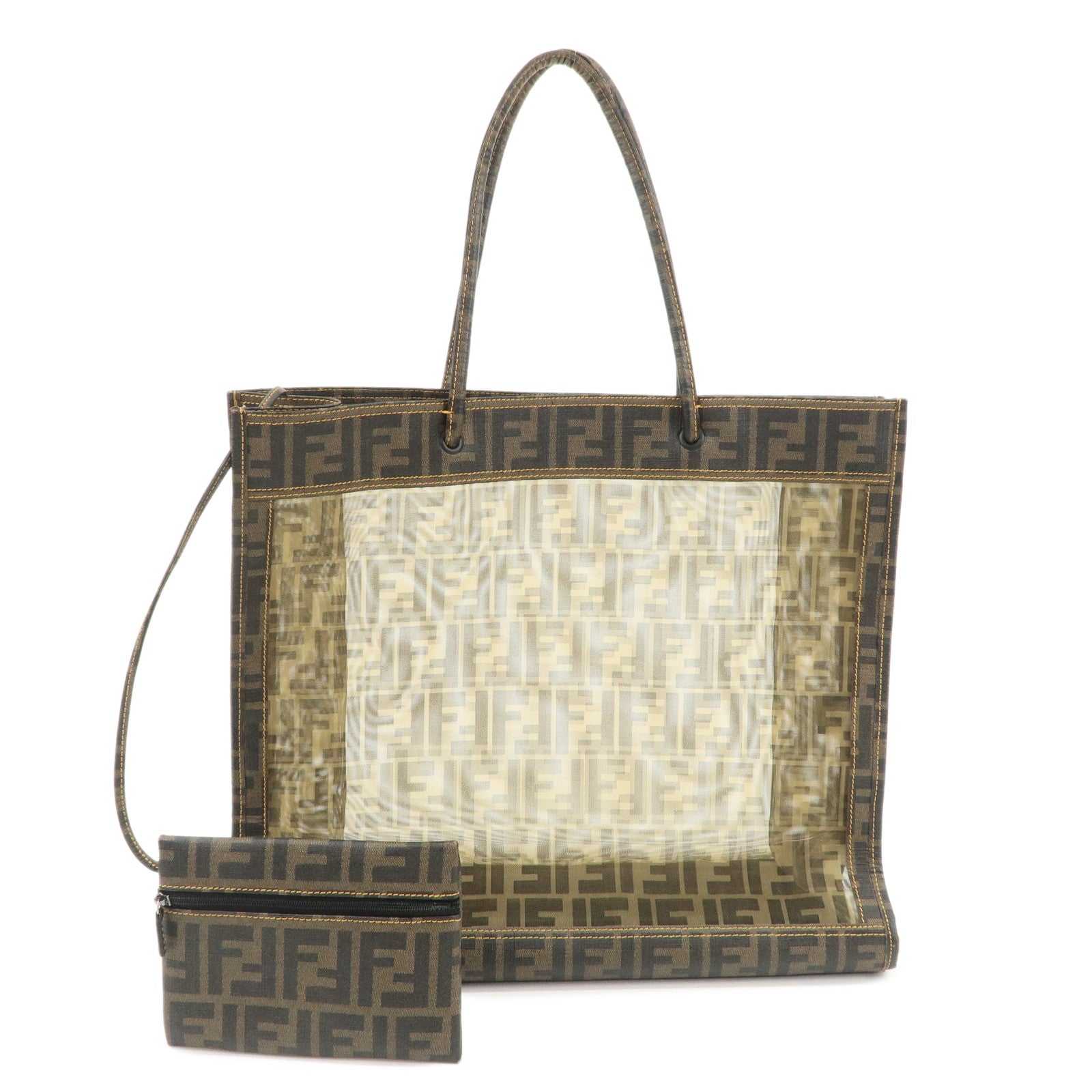 FENDI Zucca Nylon PVC Canvas Hand Bag Tote Bag Brown Black 8BH134