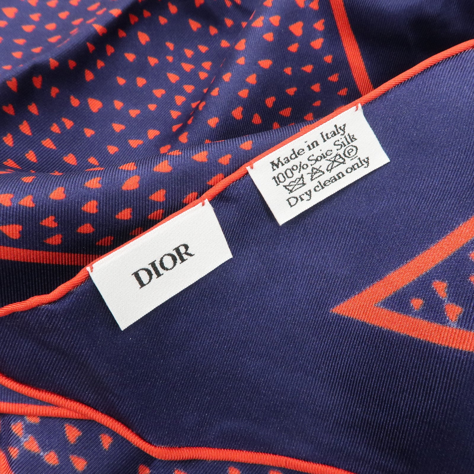 Christian Dior Silk 100% Triangle Scarf Dark Navy Red