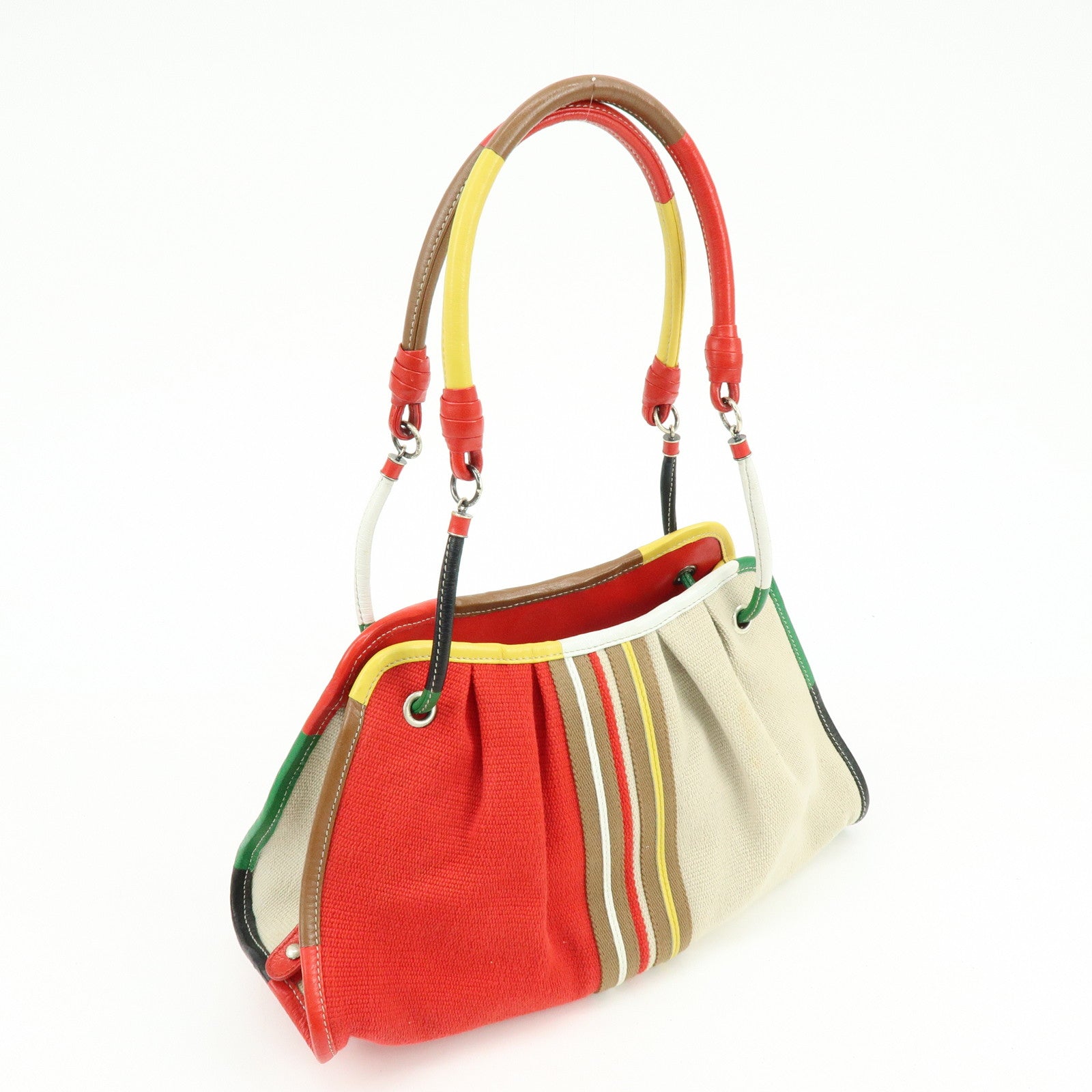 BOTTEGA VENETA Canvas Leather Shoulder Bag Hand Bag Multicolor