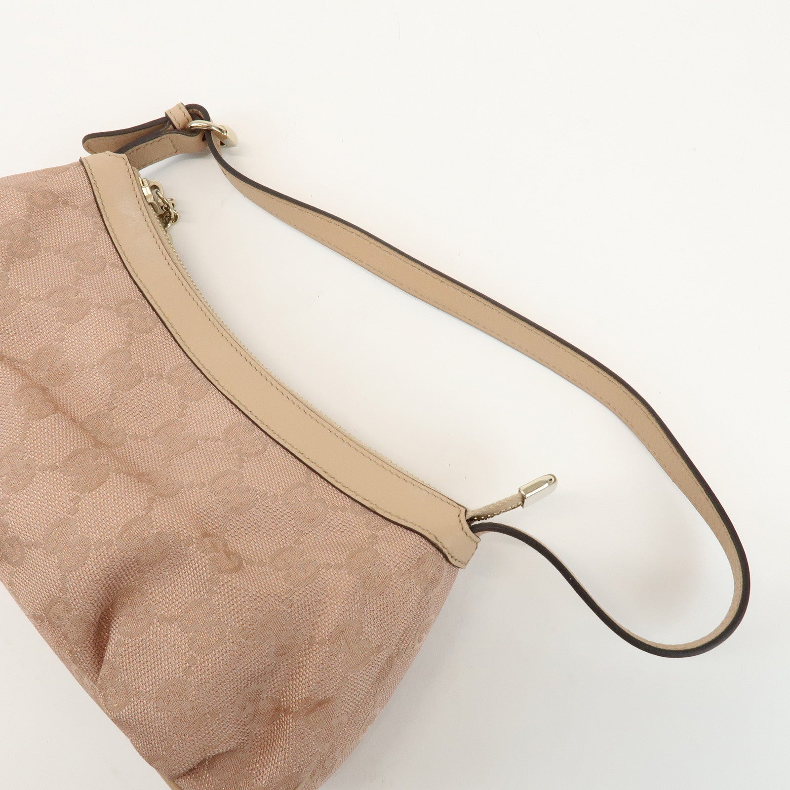 GUCCI Lovely Heart GG Canvas Leather Hand Bag Pink Beige 245938