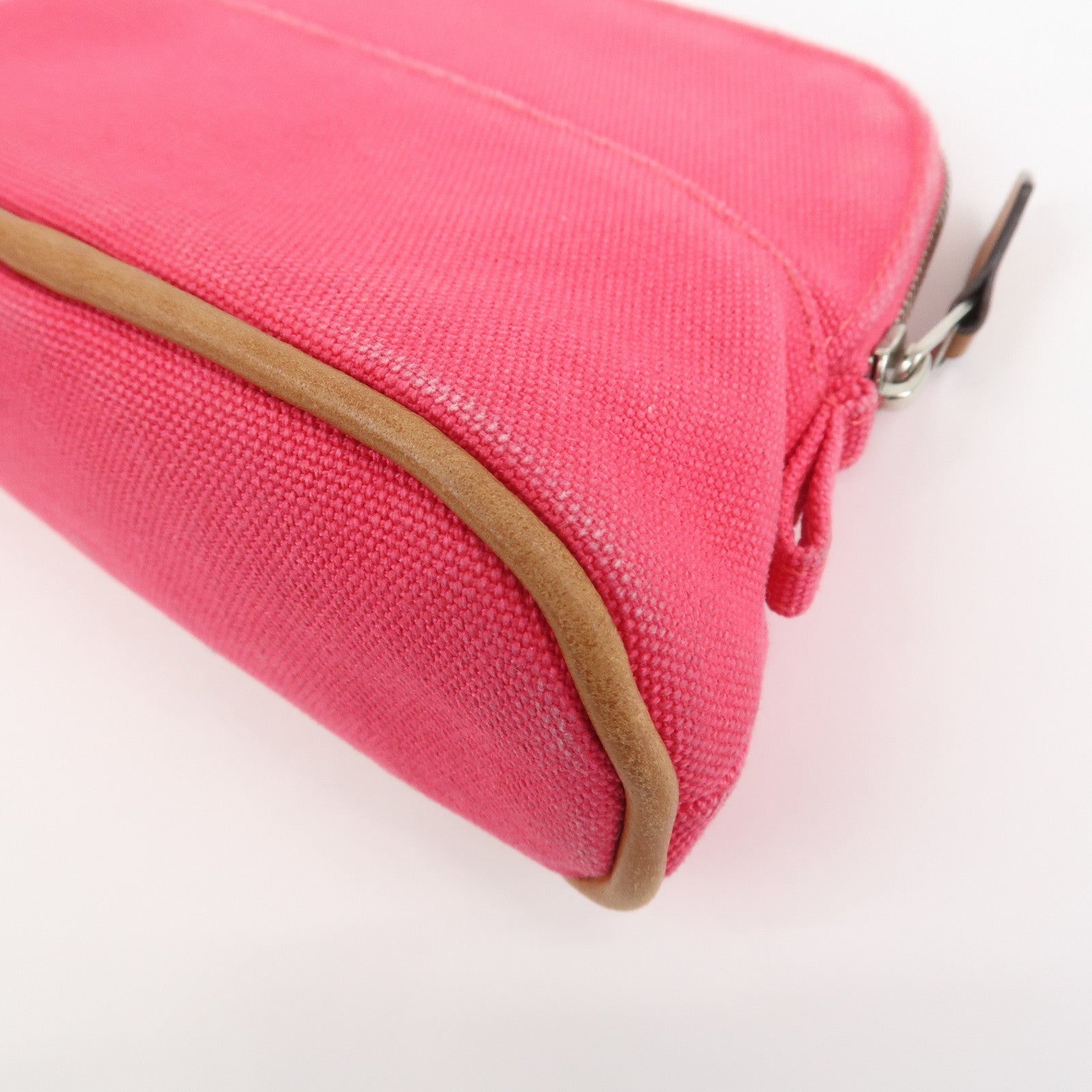 HERMES Canvas Leather Bolide Pouch Cosmetic Pouch Makeup Bag Pink