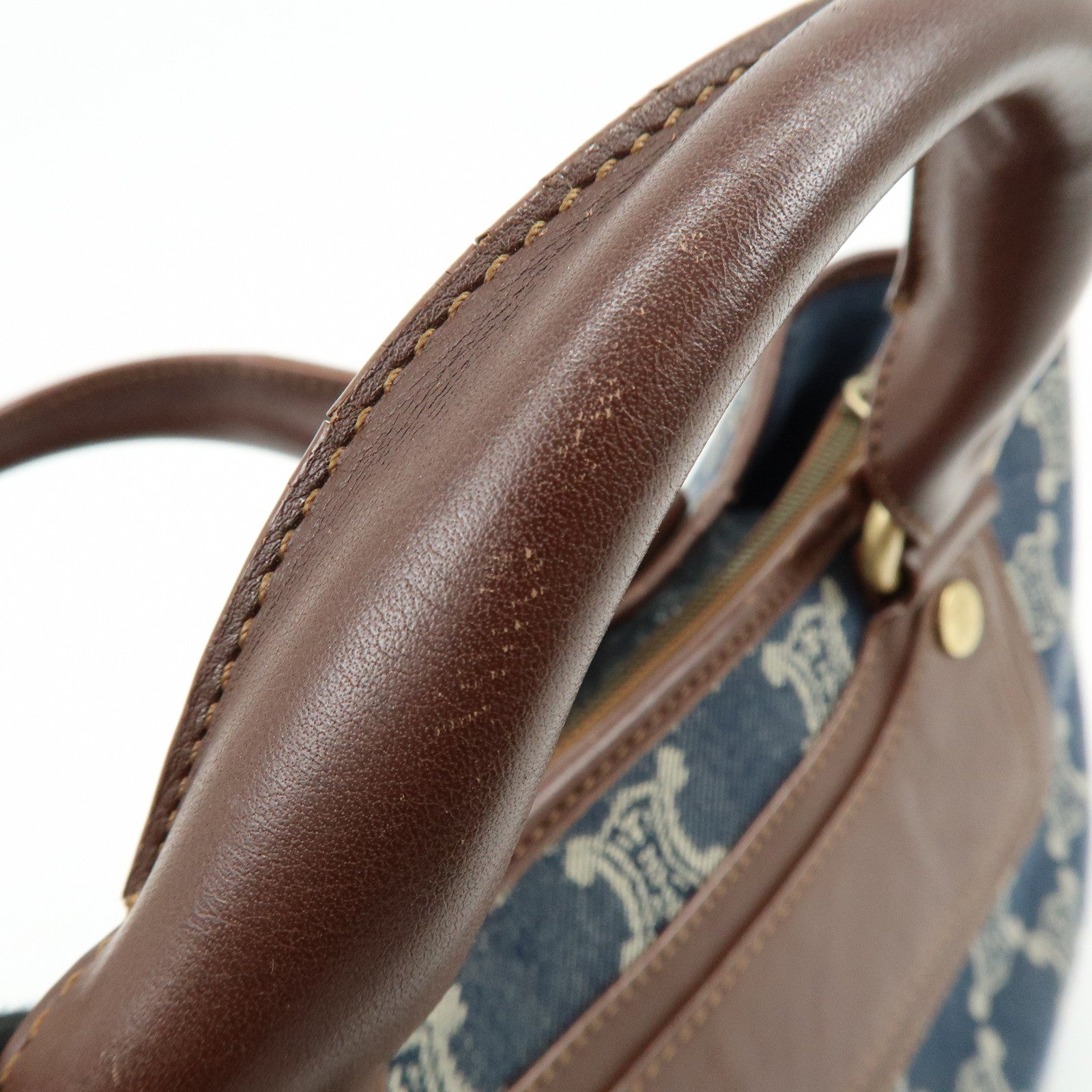 CELINE Macadam Denim Leather Boogie Bag Hand Bag Blue Brown