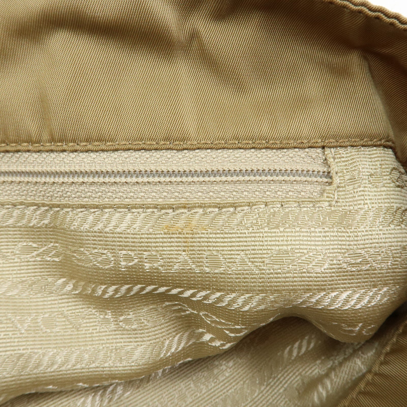 PRADA Triangle Logo Nylon Tote Bag Hand Bag Khaki Beige Brown