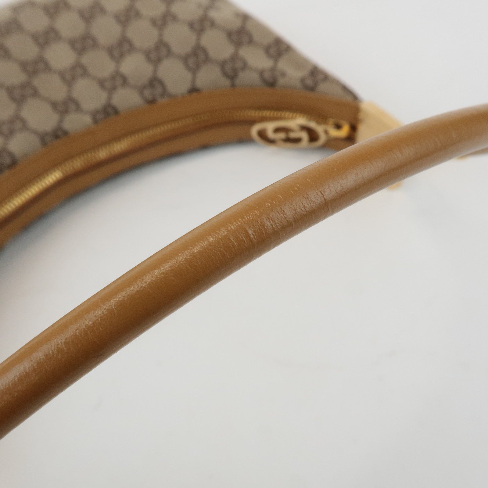GUCCI GG Canvas Leather Shoulder Bag Hand Bag Beige 001.3812 Used