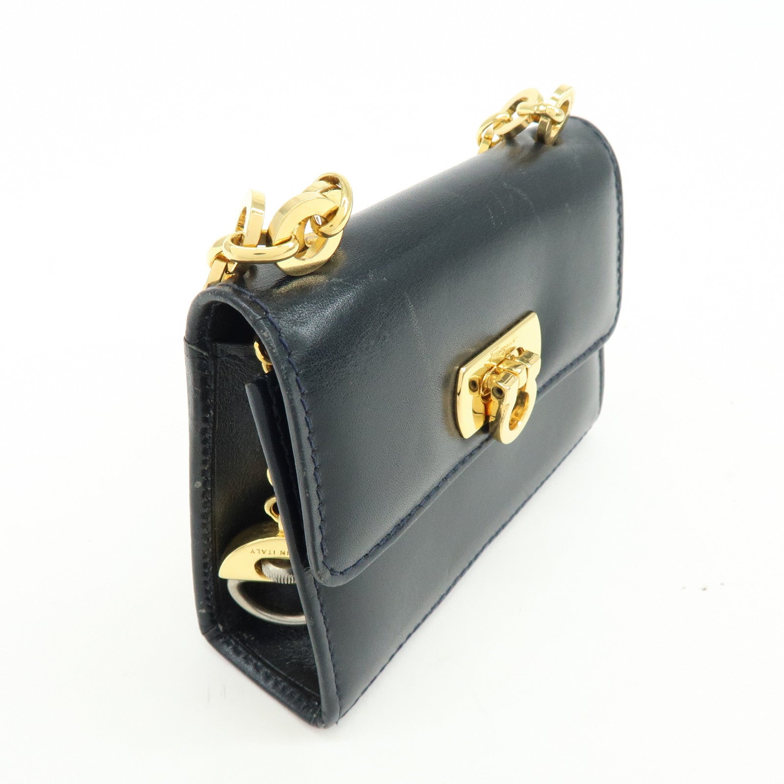 Ferragamo Gancini Leather Mini Shoulder Bag Crossbody Bag Navy