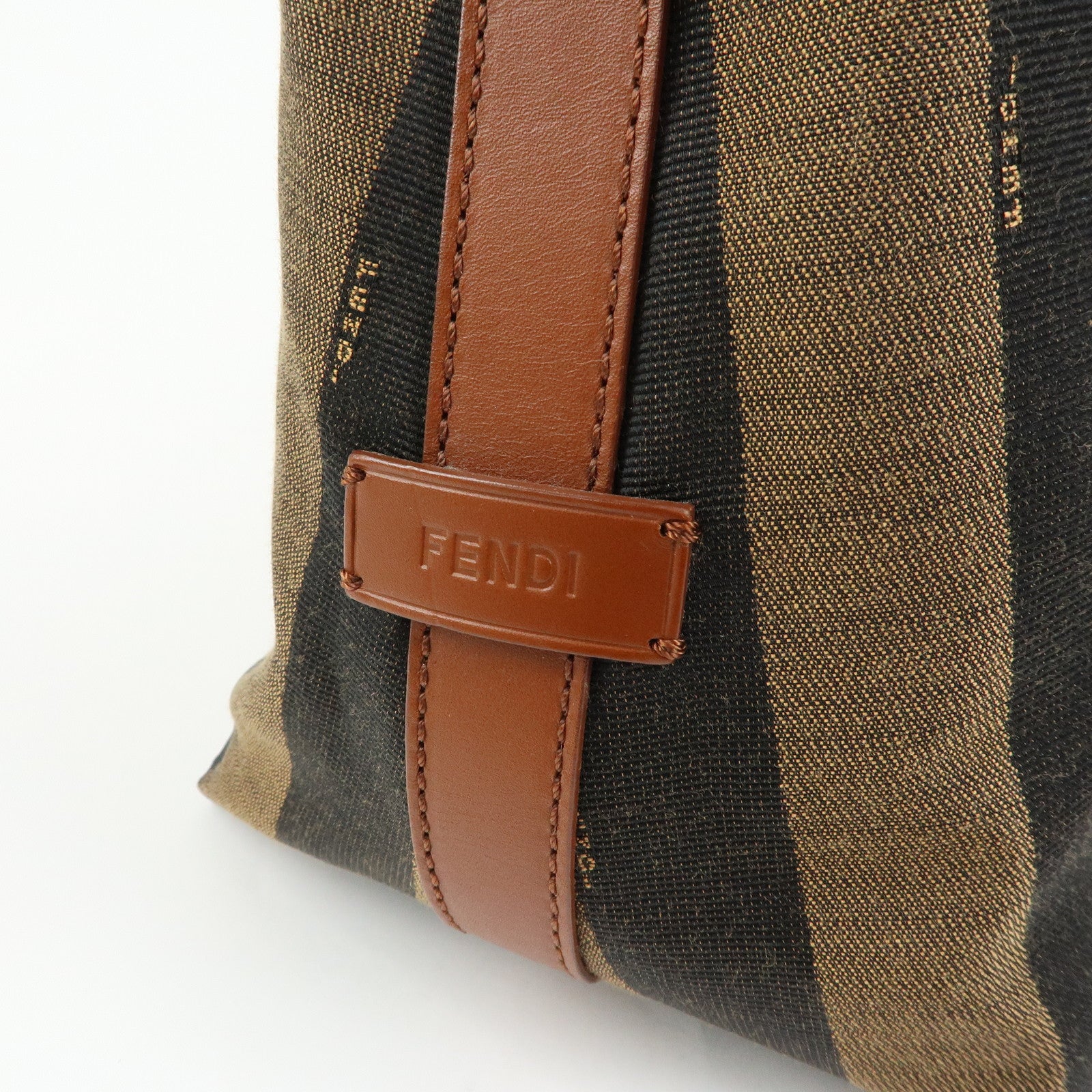 FENDI Pequin Canvas Leather Shoulder Bag Brown Black 8BR653