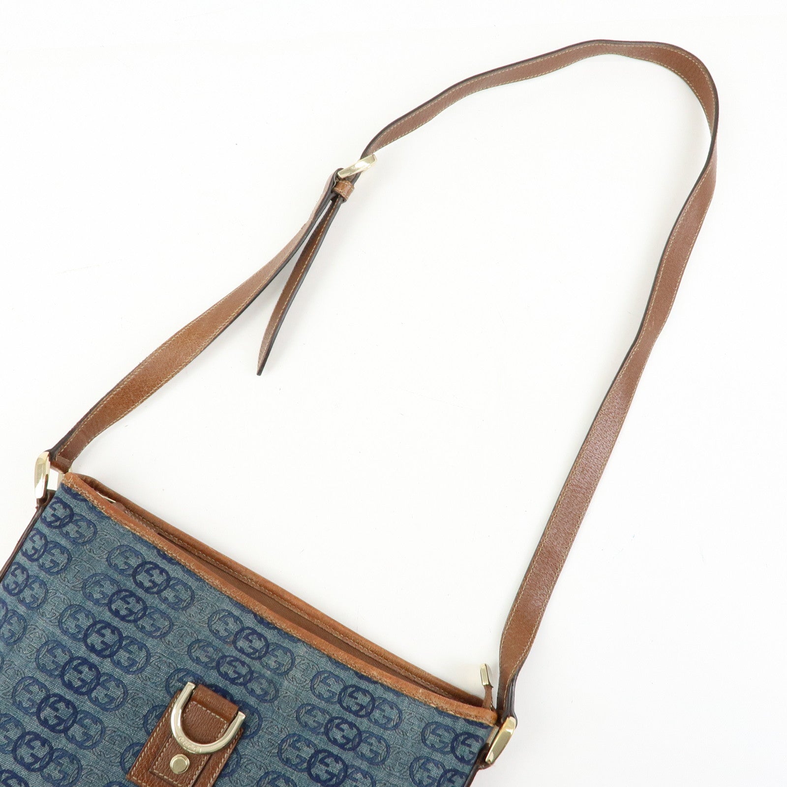 GUCCI Abbey Denim Leather Shoulder Bag Crossbody Bag Blue 131326