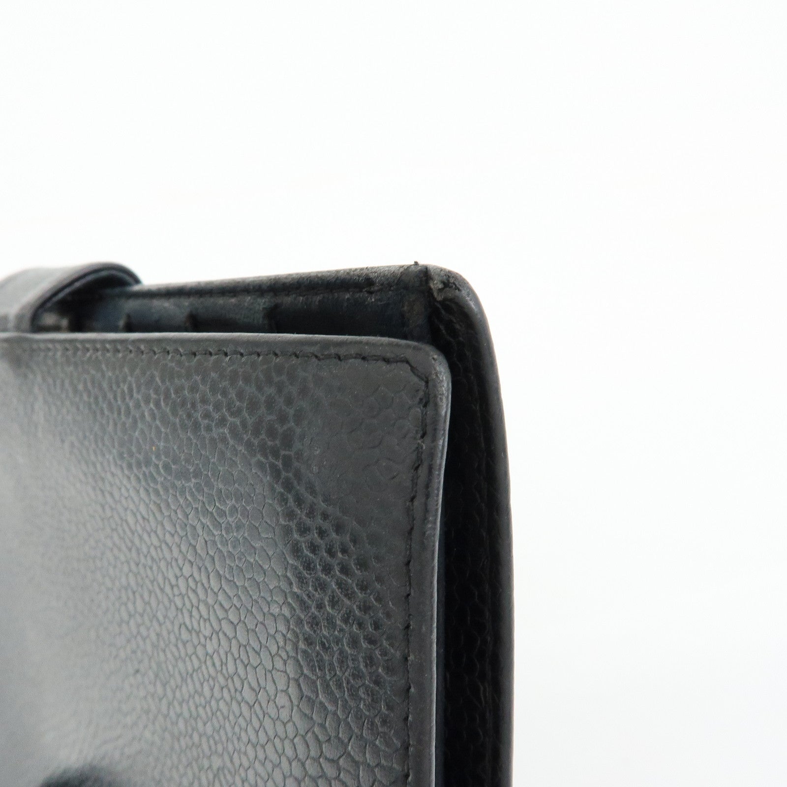 CHANEL COCO Mark Caviarskin Bi-Fold Long Wallet Black A13498