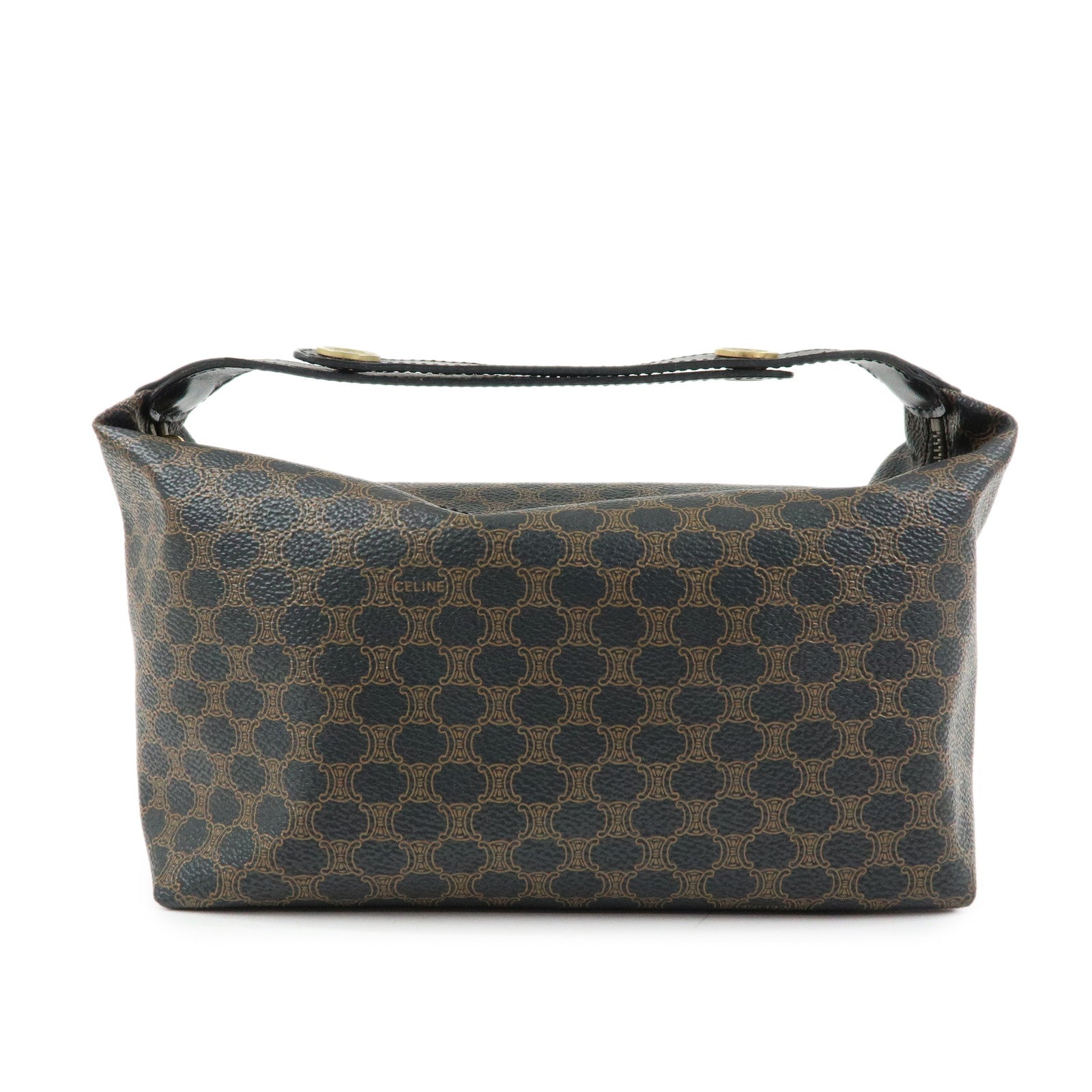 CELINE Macadam PVC Coated Canvas Leather Hand Bag Black Brown