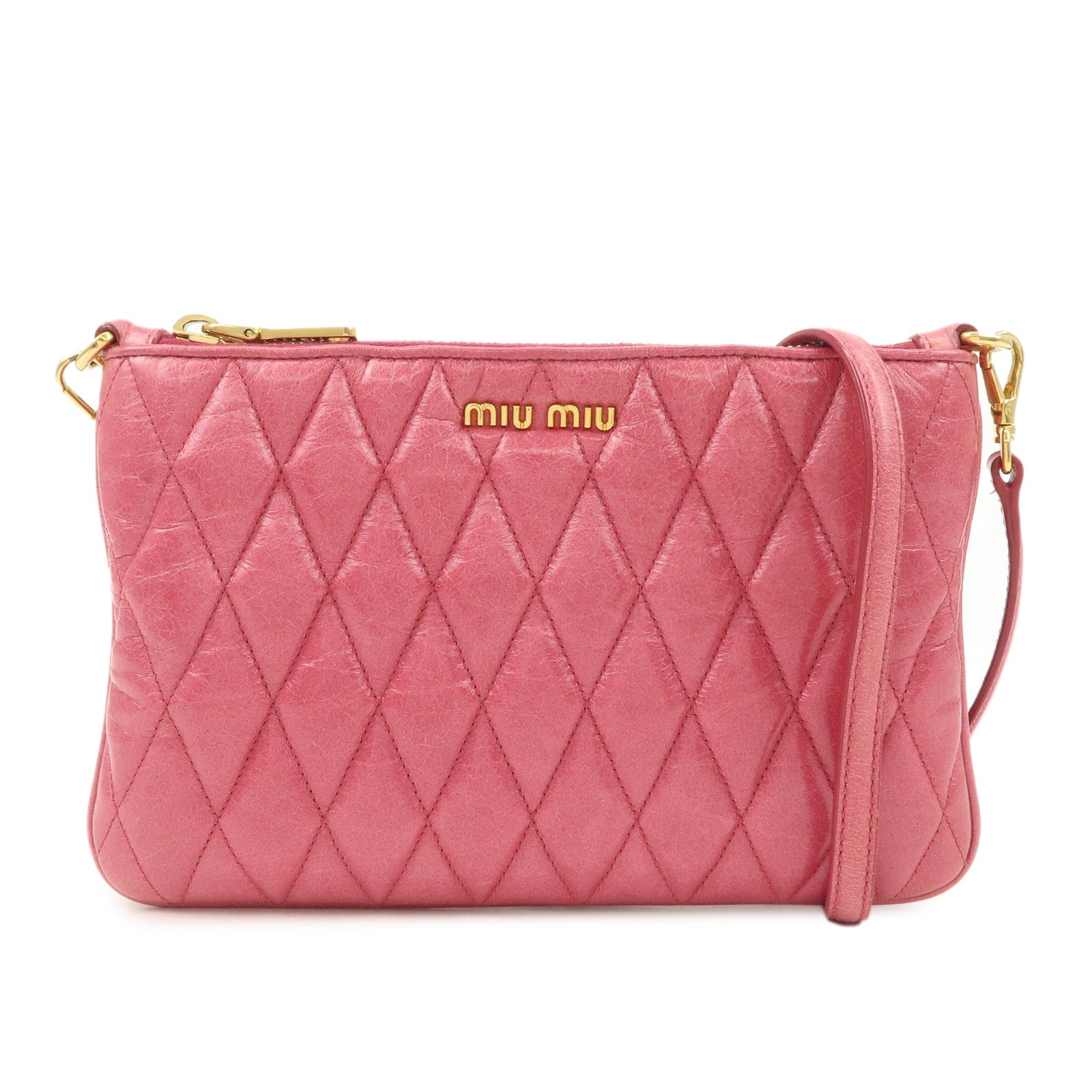 MIUMIU  Leather 2Way Shoulder Crossbody Bag Clutch Bag Pink Used