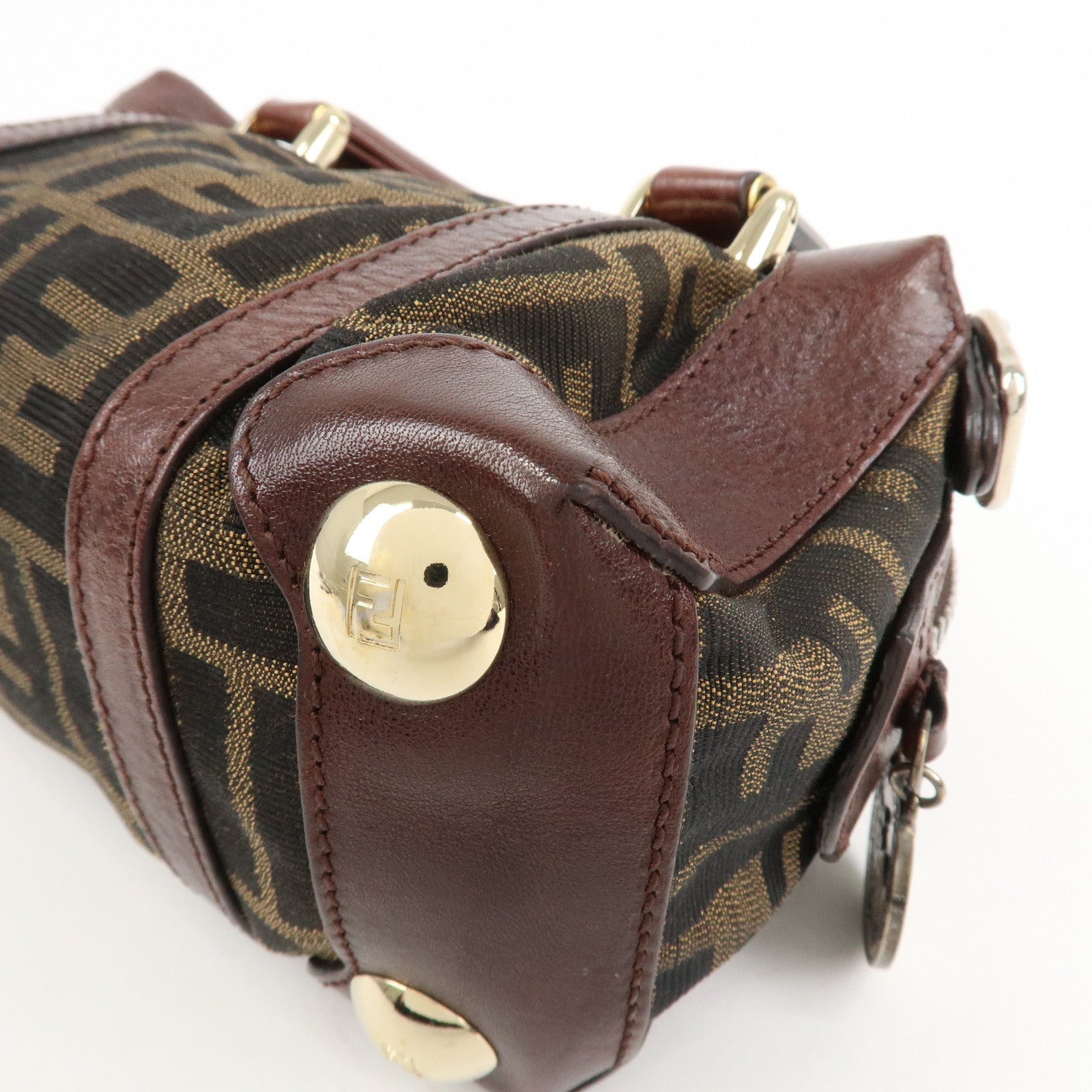 FENDI Zucca Canvas Leather 2Way Bag Mini Boston Bag Hand Bag 8BL084