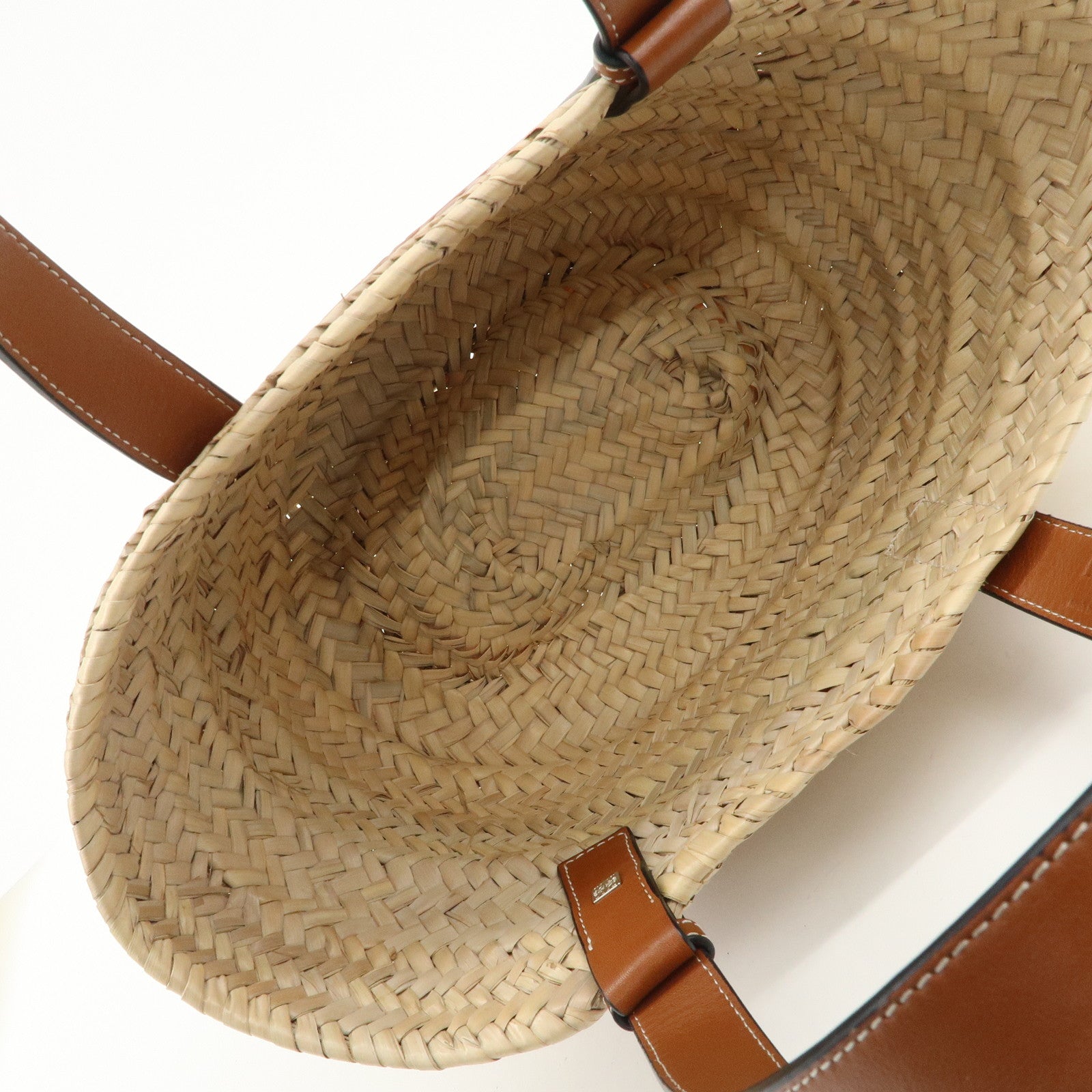LOEWE Anagram Raffia Leather Basket Bag Hand Bag Natural Brown 2435