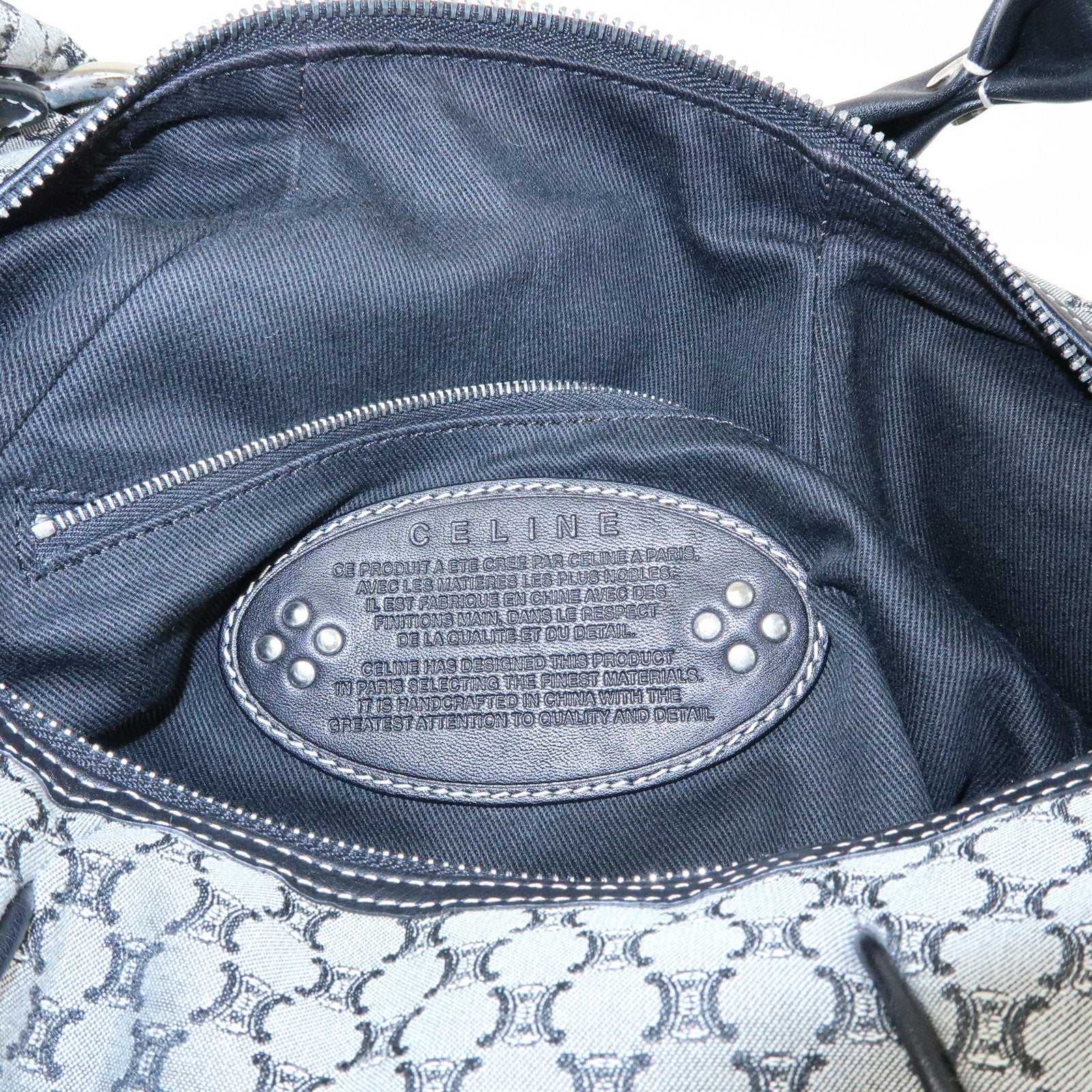 CELINE Macadam Canvas Leather Shoulder Bag Grey Black