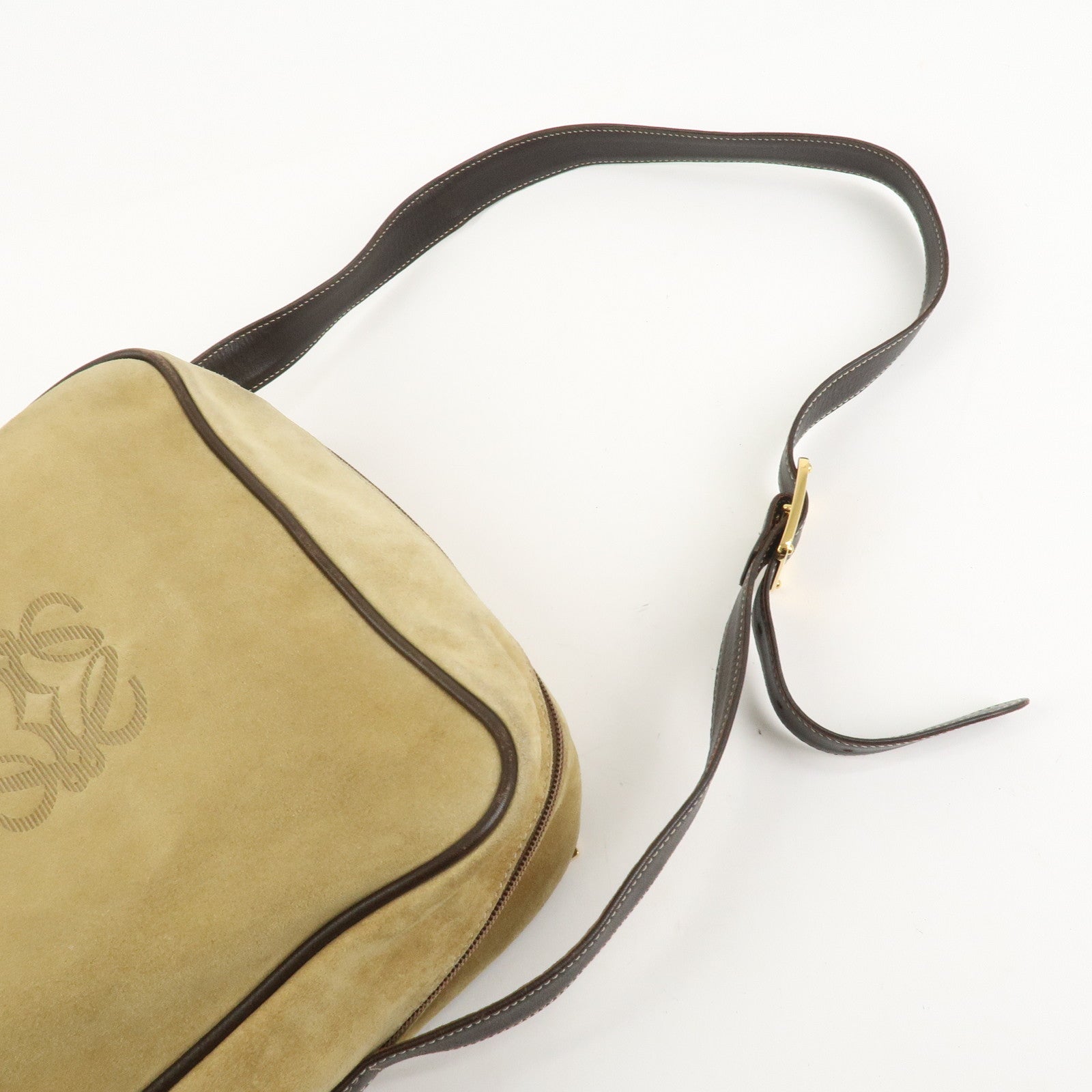 LOEWE Anagram Suede Leather Shoulder Bag Beige Brown