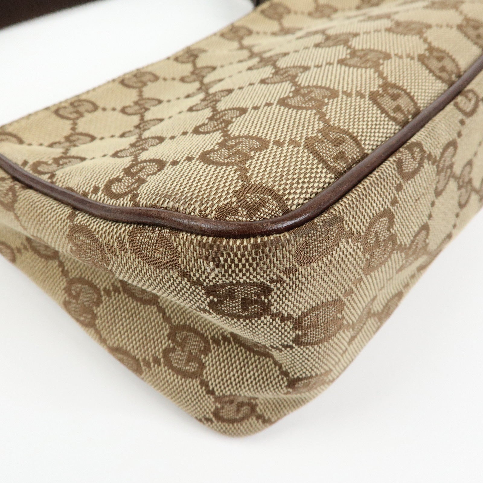 GUCCI GG Canvas Leather Mini Hand Bag Pouch Beige Brown 106644