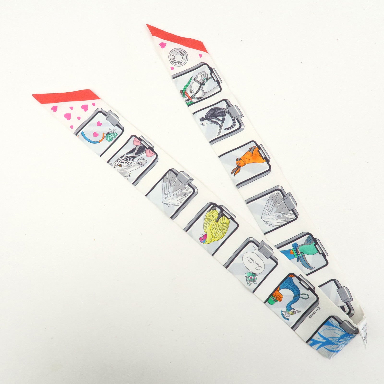 HERMES Twilly Silk 100% HERMES STORY Scarf White