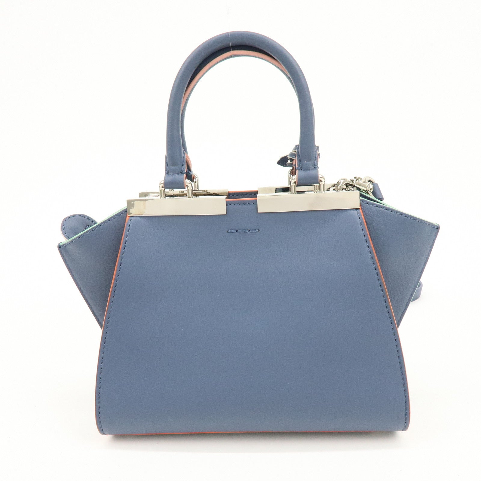 FENDI 3Jours Leather 2Way Bag Hand Bag Shoulder Bag Blue 8BH333