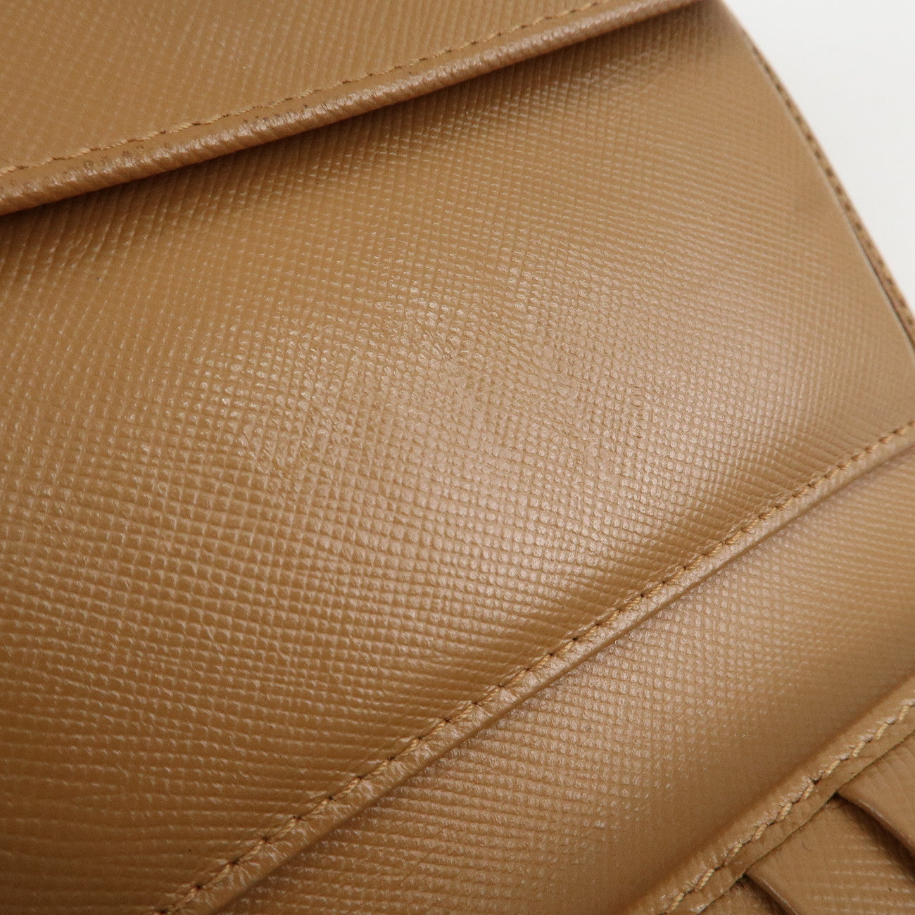 PRADA Triangle Logo Saffiano Leather Trifold Wallet Brown Used