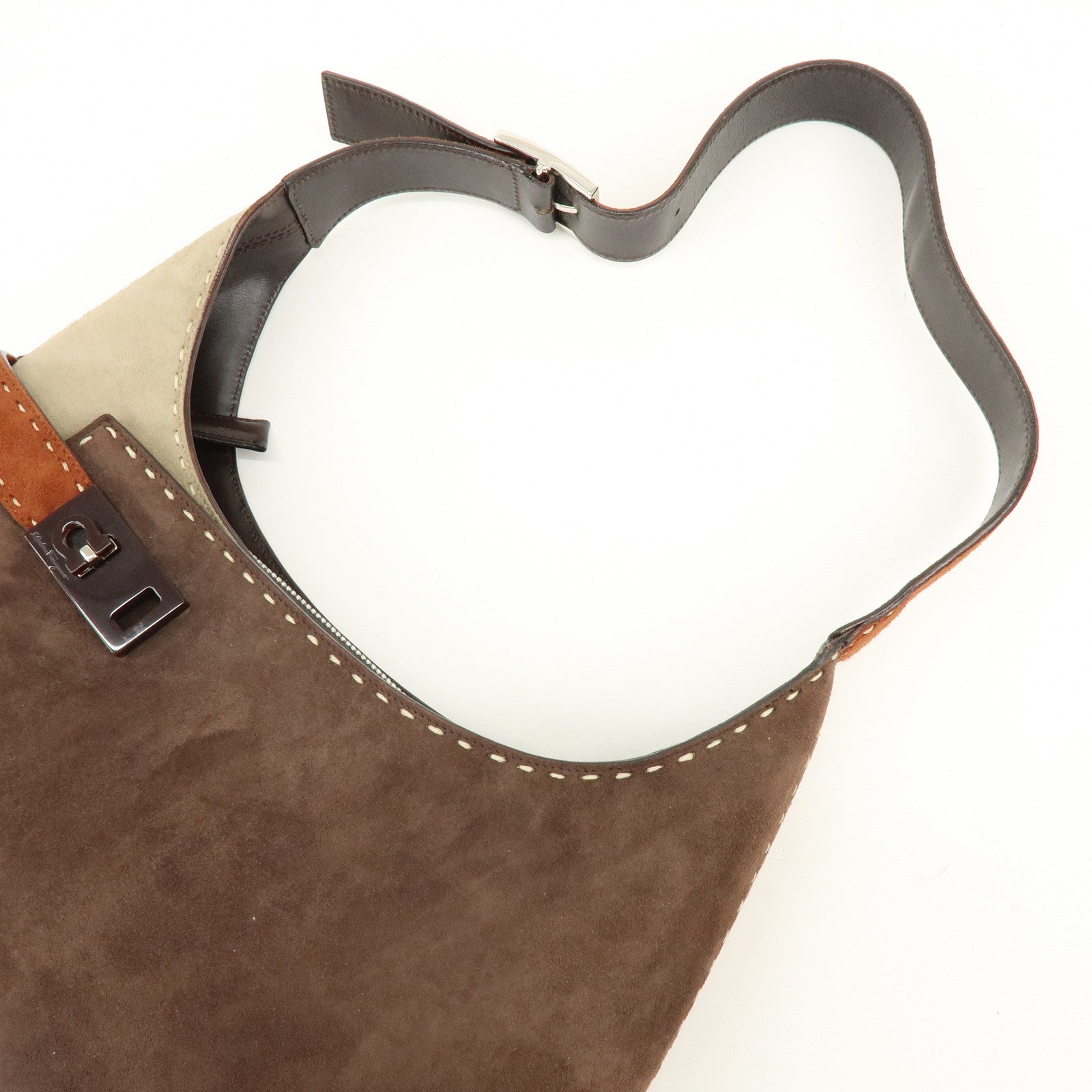 Ferragamo Gancini Suede Shoulder Bag Hand Bag Brown