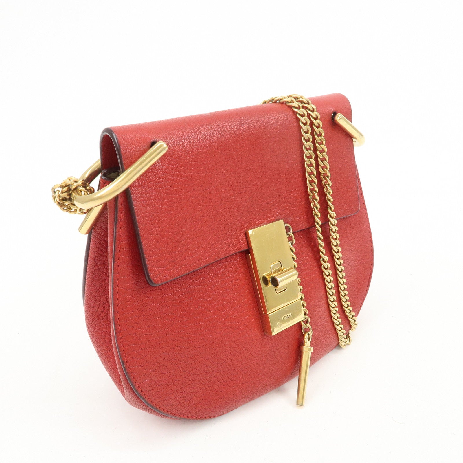 Chloe Drew Leather Chain Shoulder Bag Crossbody Bag Red