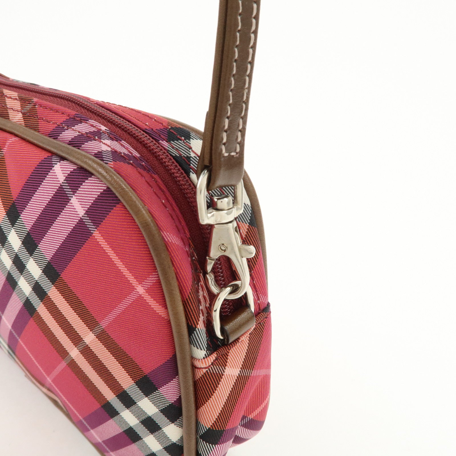 BURBERRY Cotton Leather Hand Bag Shoulder Bag Red Plaid Pattern