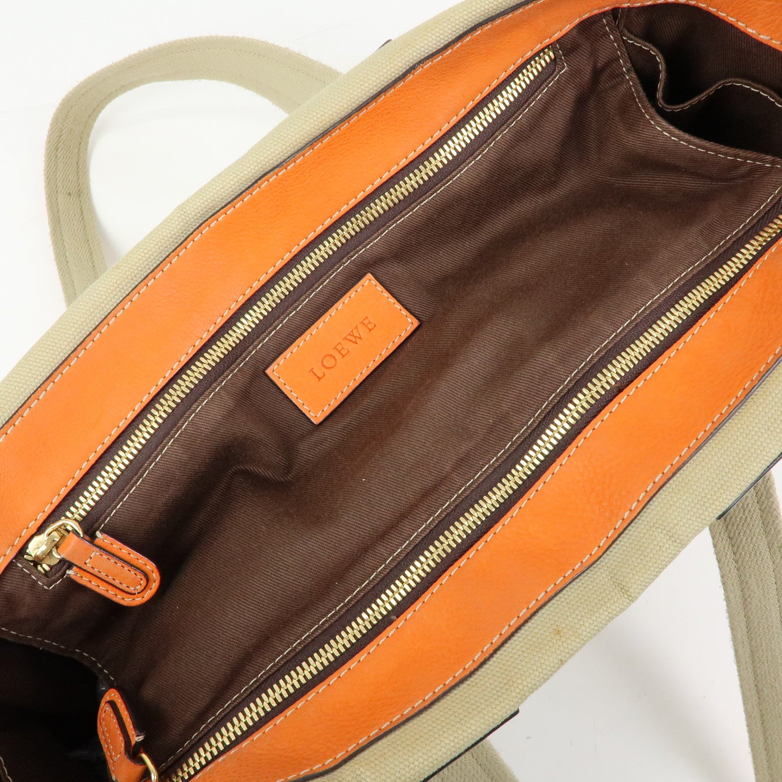 LOEWE Missy Canvas Leather 2Way Bag Tote Bag Beige Orange