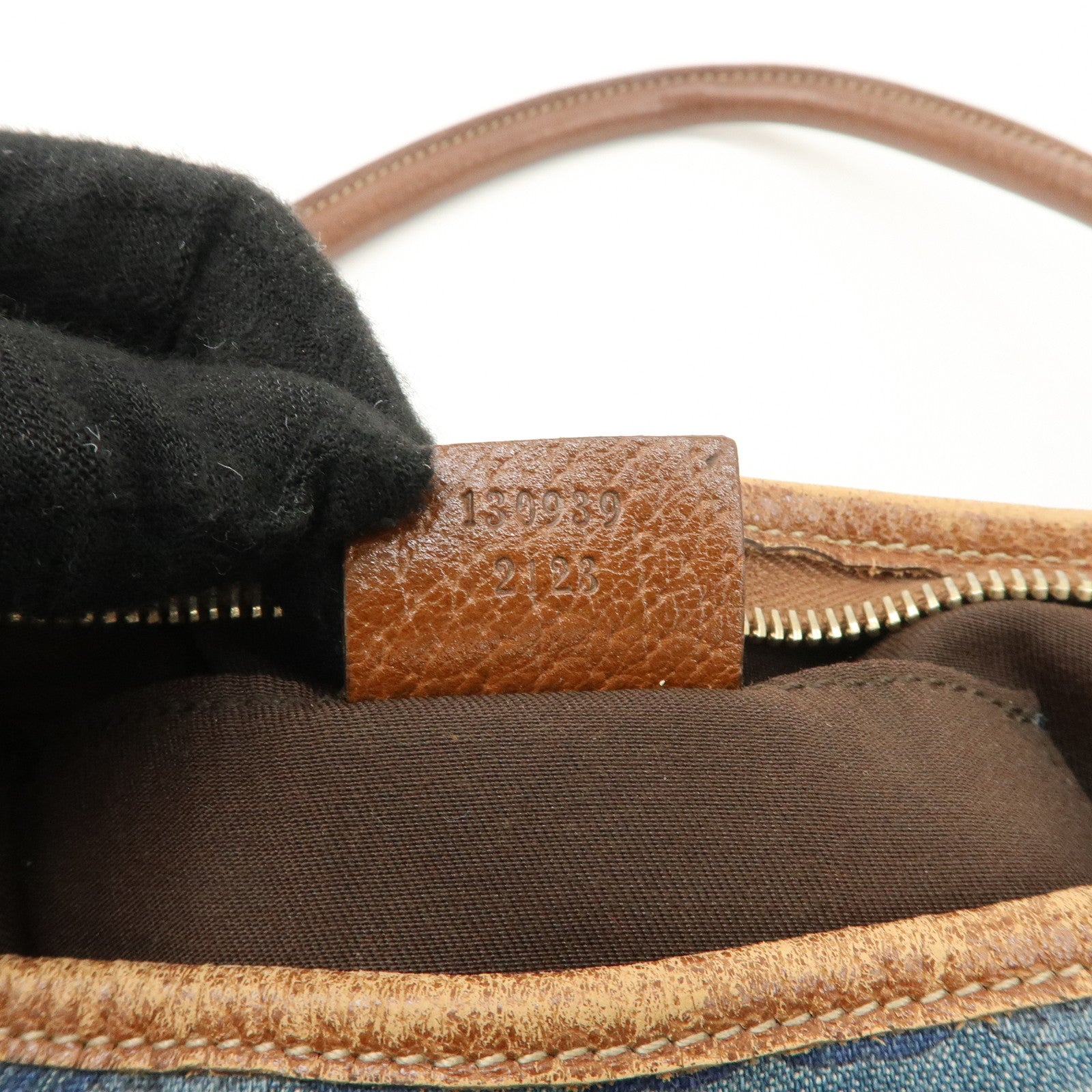 GUCCI Abbey Denim Leather Shoulder Bag Hand Bag Blue 130939 Used