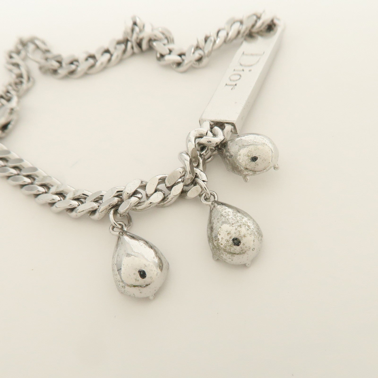 Christian Dior Teardrop shaped Rhinestone Metal Bracelet Silver