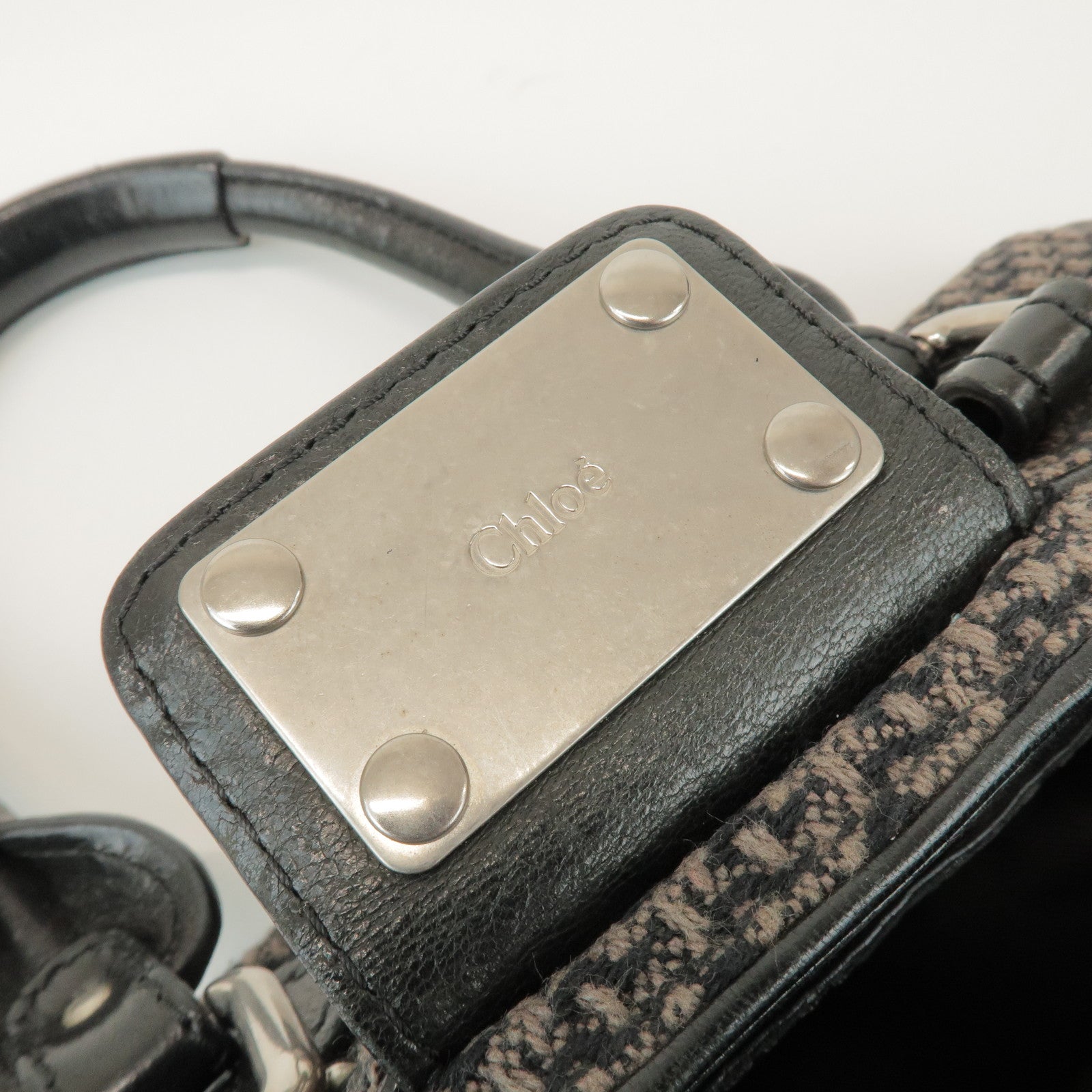 Chloe Paddington Mini Tweed Leather Hand Bag Black Brown