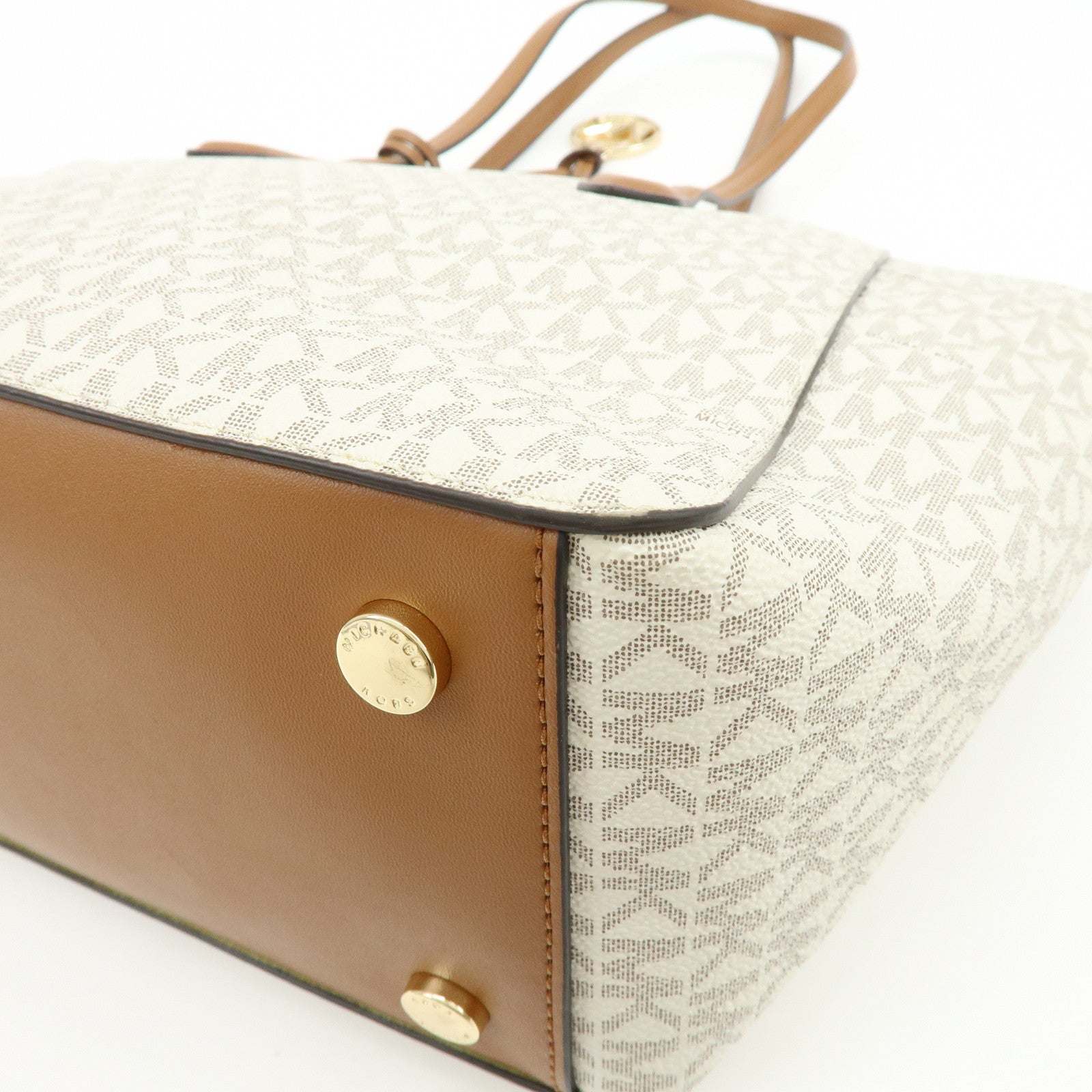 MICHAEL KORS MK Signature PVC Leather Shoulder Bag Ivory Brown
