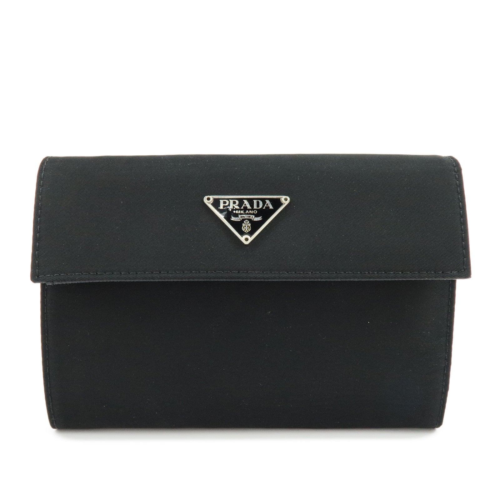 PRADA Triangle Logo Nylon Saffiano Leather Tri-fold Wallet M510