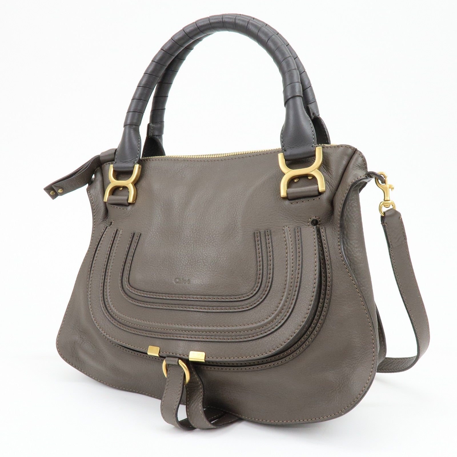 Chloe Marcie Leather 2Way Bag Shoulder Bag Hand Bag Greige