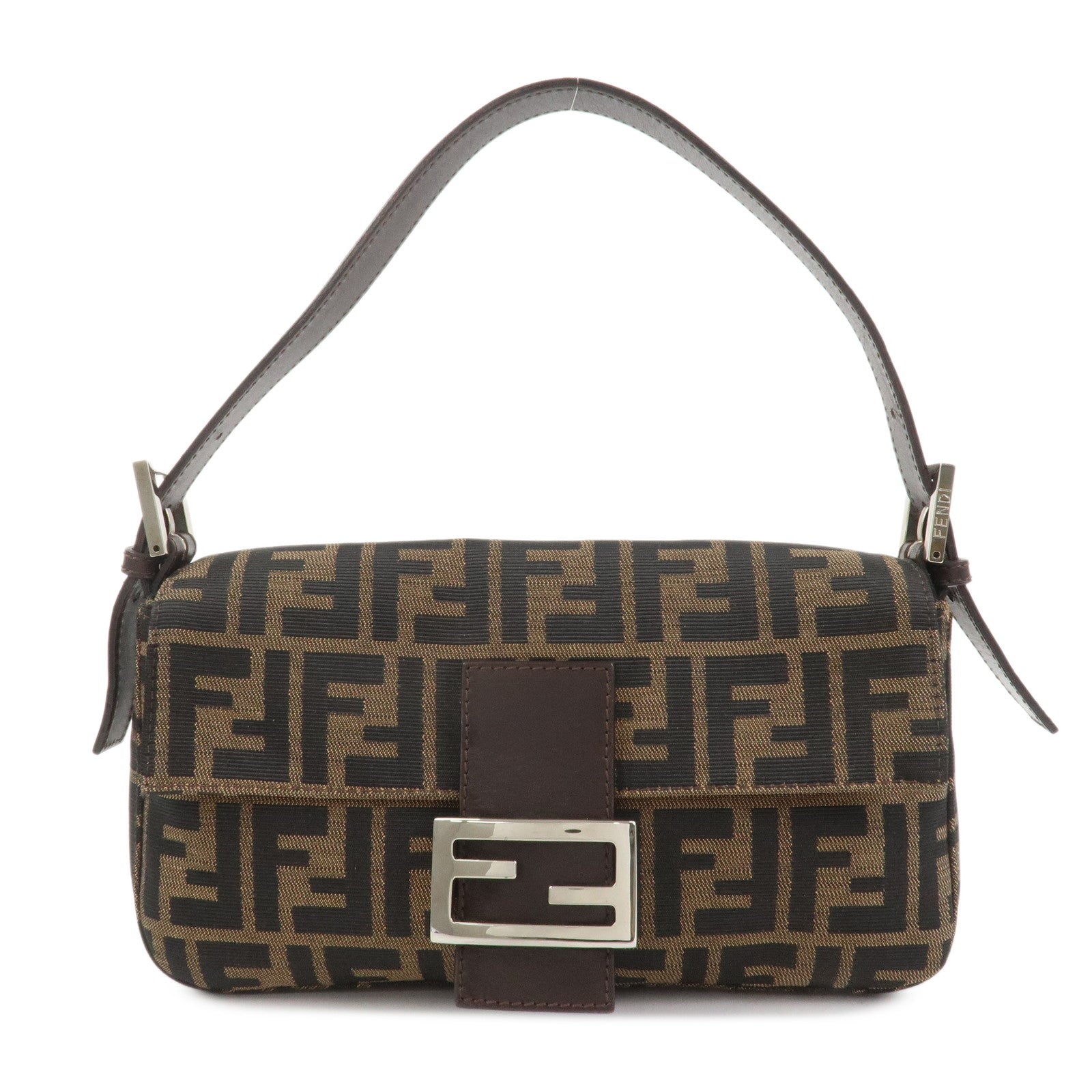 FENDI Zucca Mamma Baguette Canvas Leather Shoulder Bag Brown 26424