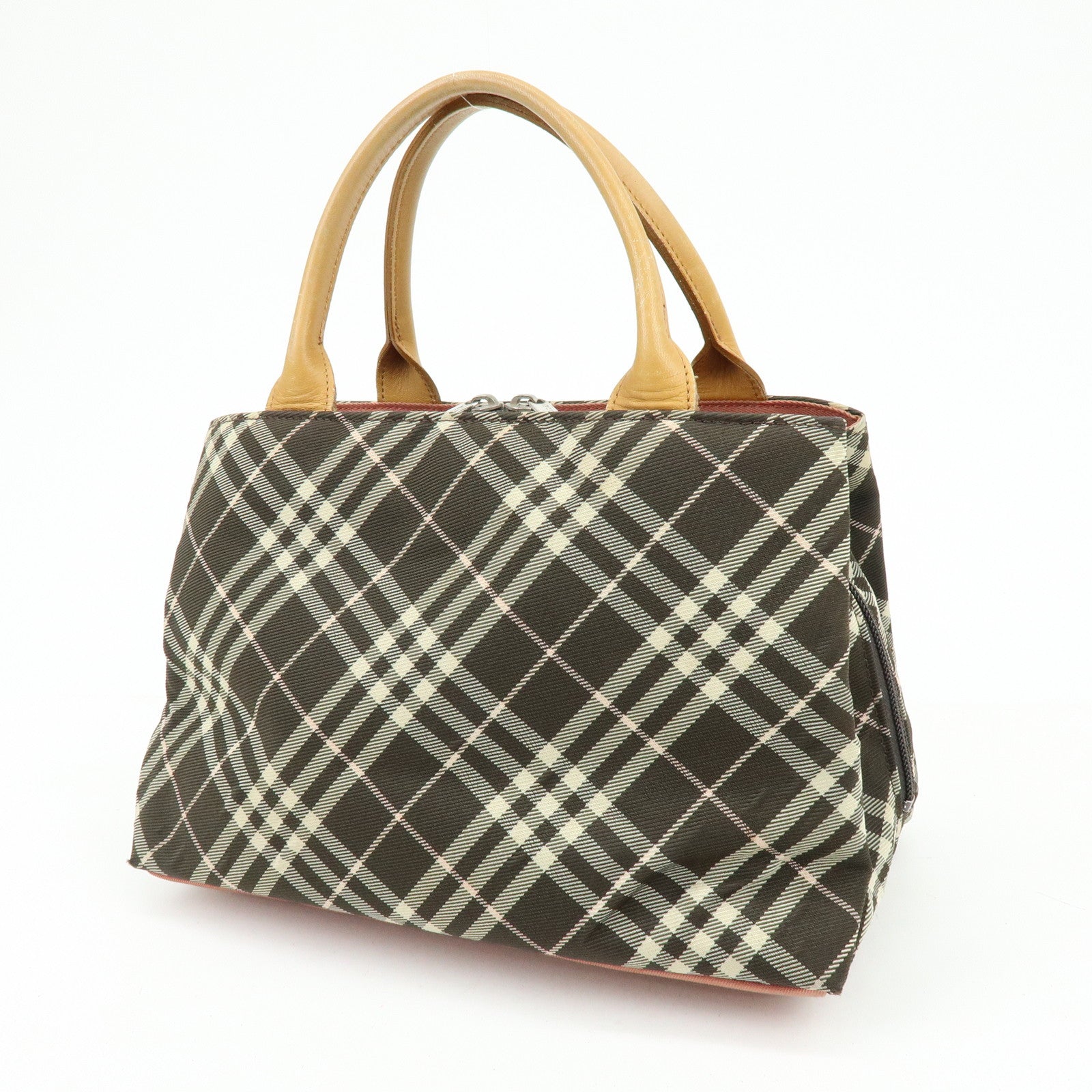BURBERRY Blue Label Nylon Leather Tote Bag Hand Bag Brown