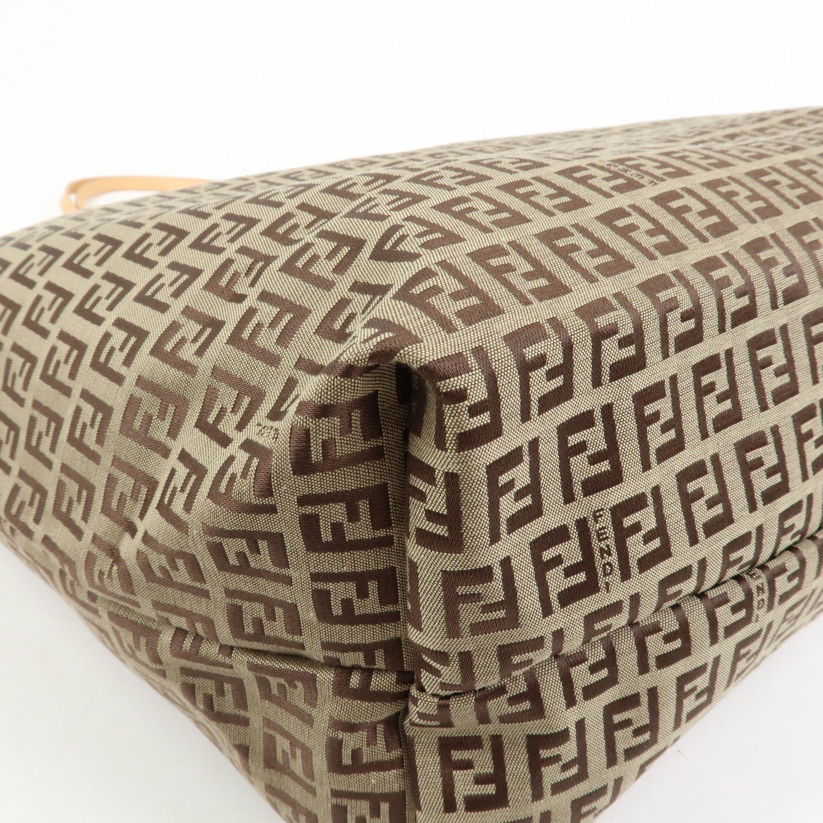 FENDI Zucchino Canvas Leather Tote Bag Shoulder Bag Brown 8BH026