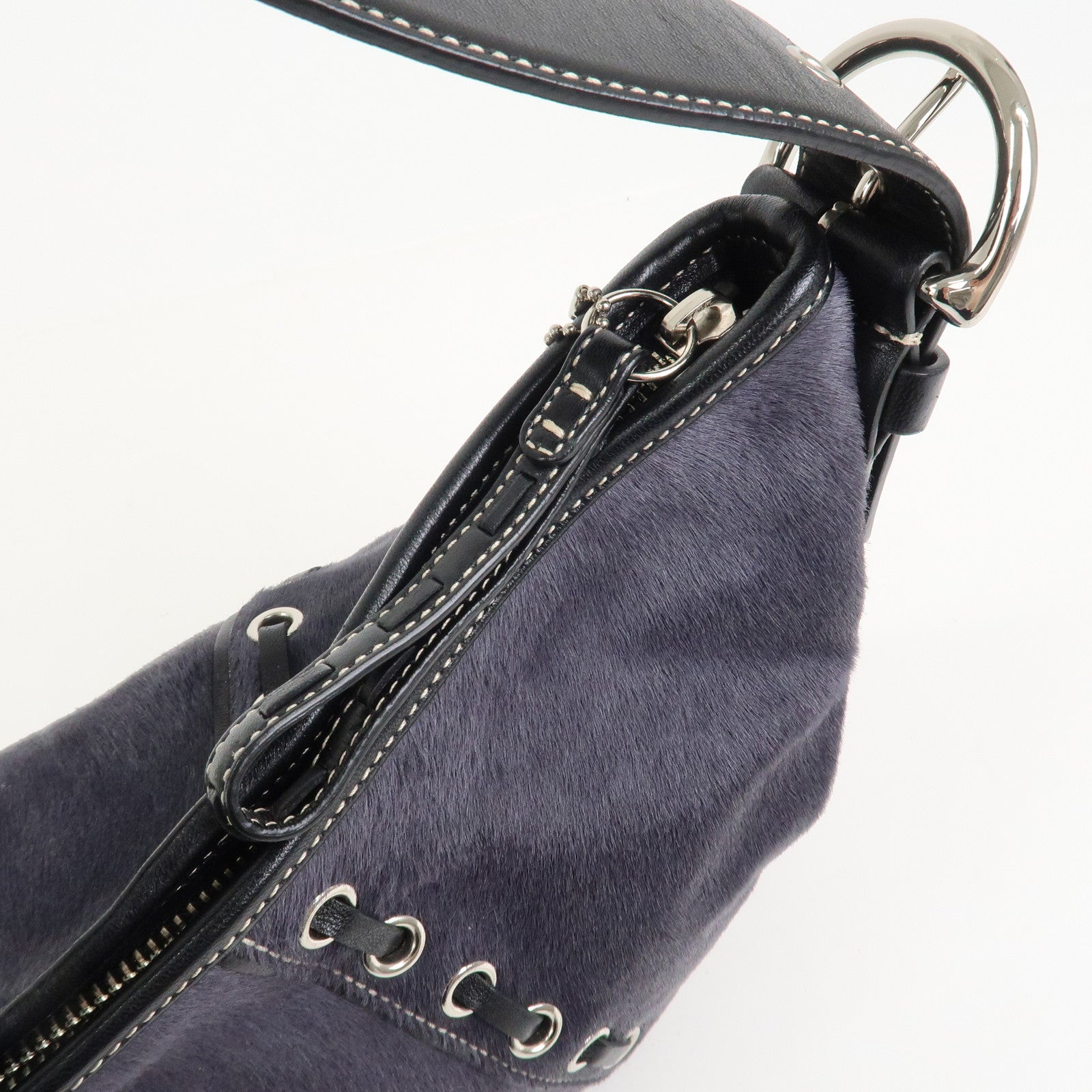 COACH Logo Unborn Calf Leather Shoulder Bag Hand Bag Black