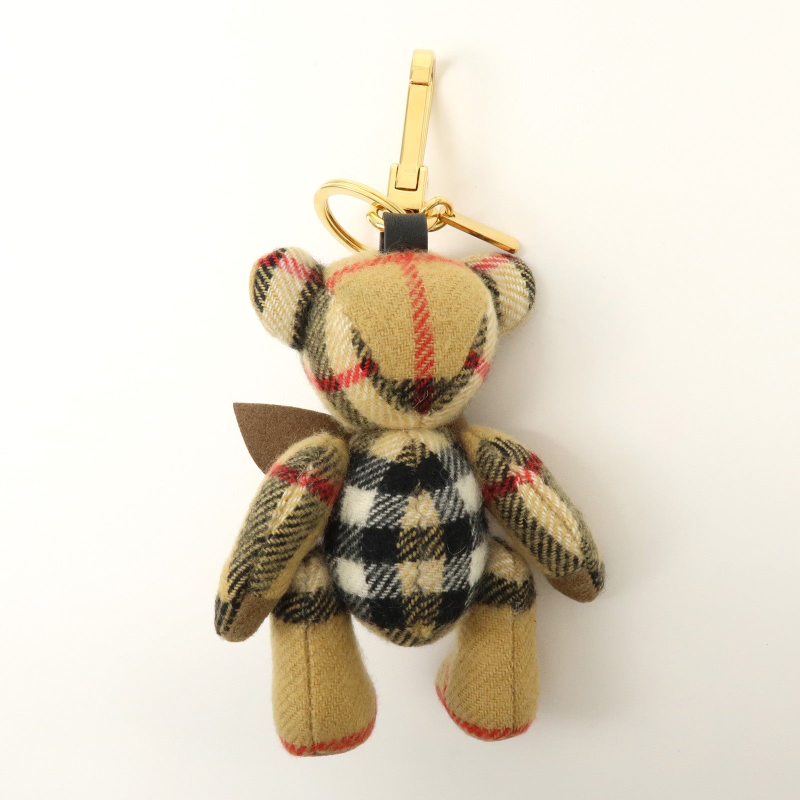BURBERRY Thomas Bear Cashmere Leather Bag Charm Key Holder Brown