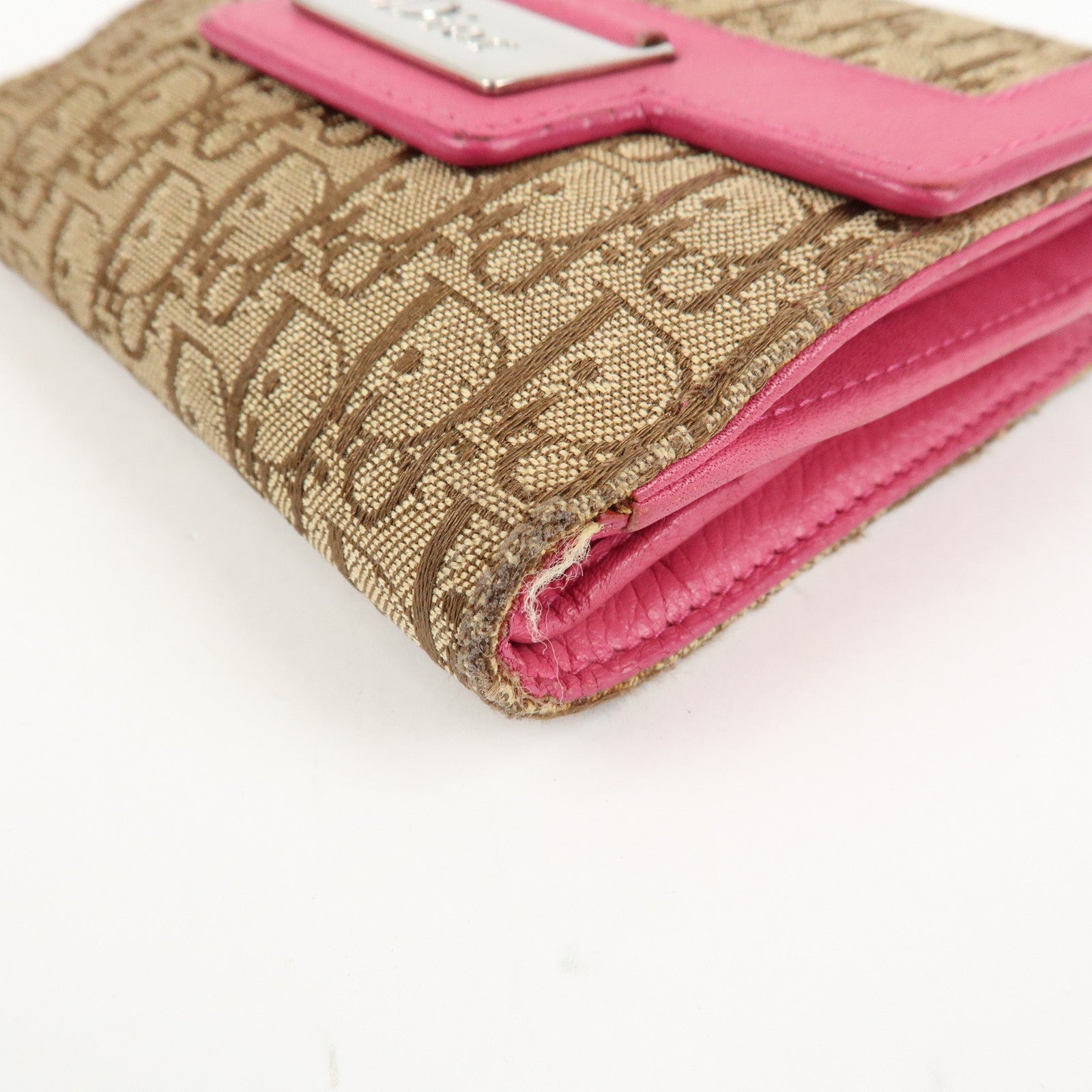 Christian Dior Street Chic Trotter Canvas Leather W Hook Wallet Pink Used