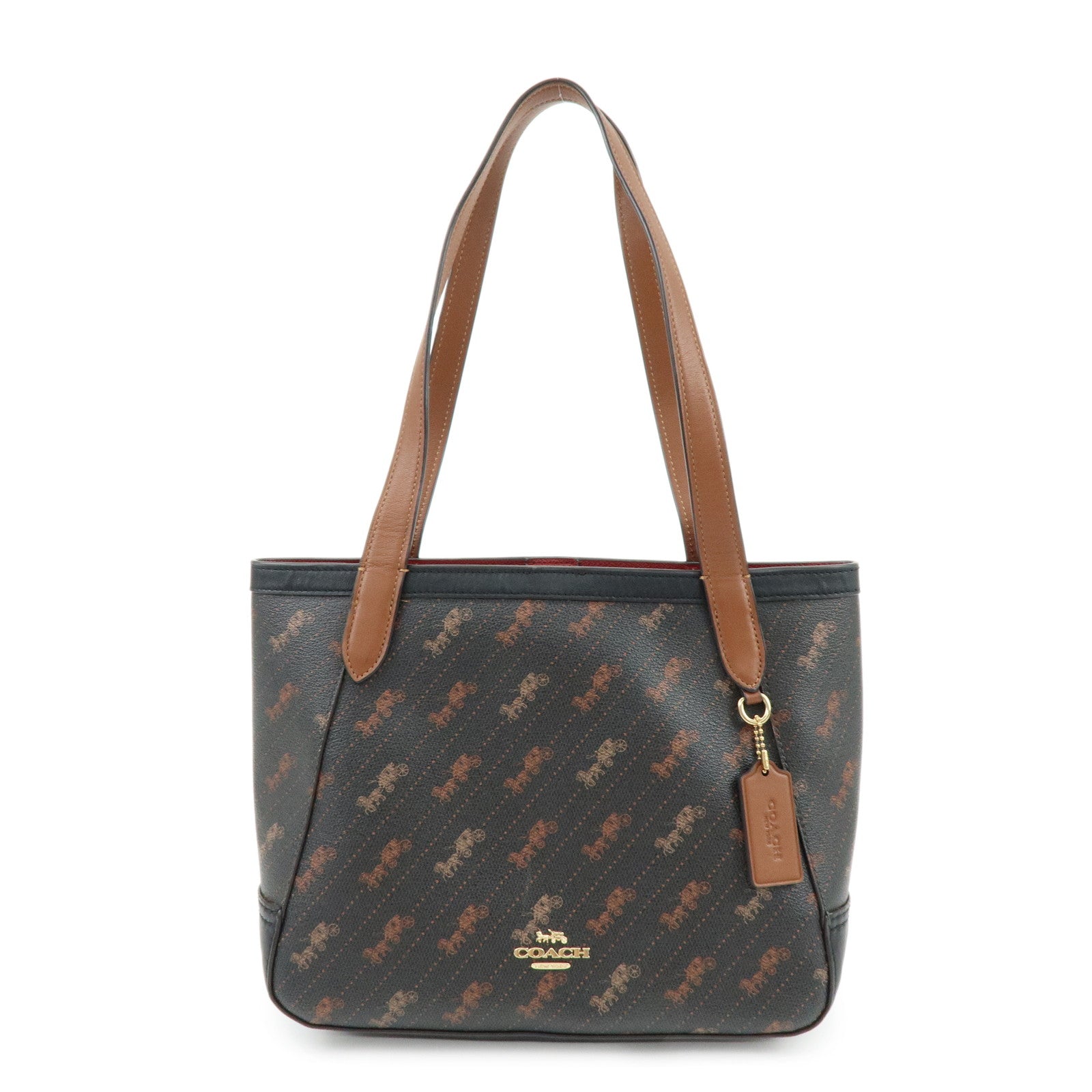 COACH PVC Leather Tote Bag Hand Bag Shoulder Bag Black Camel