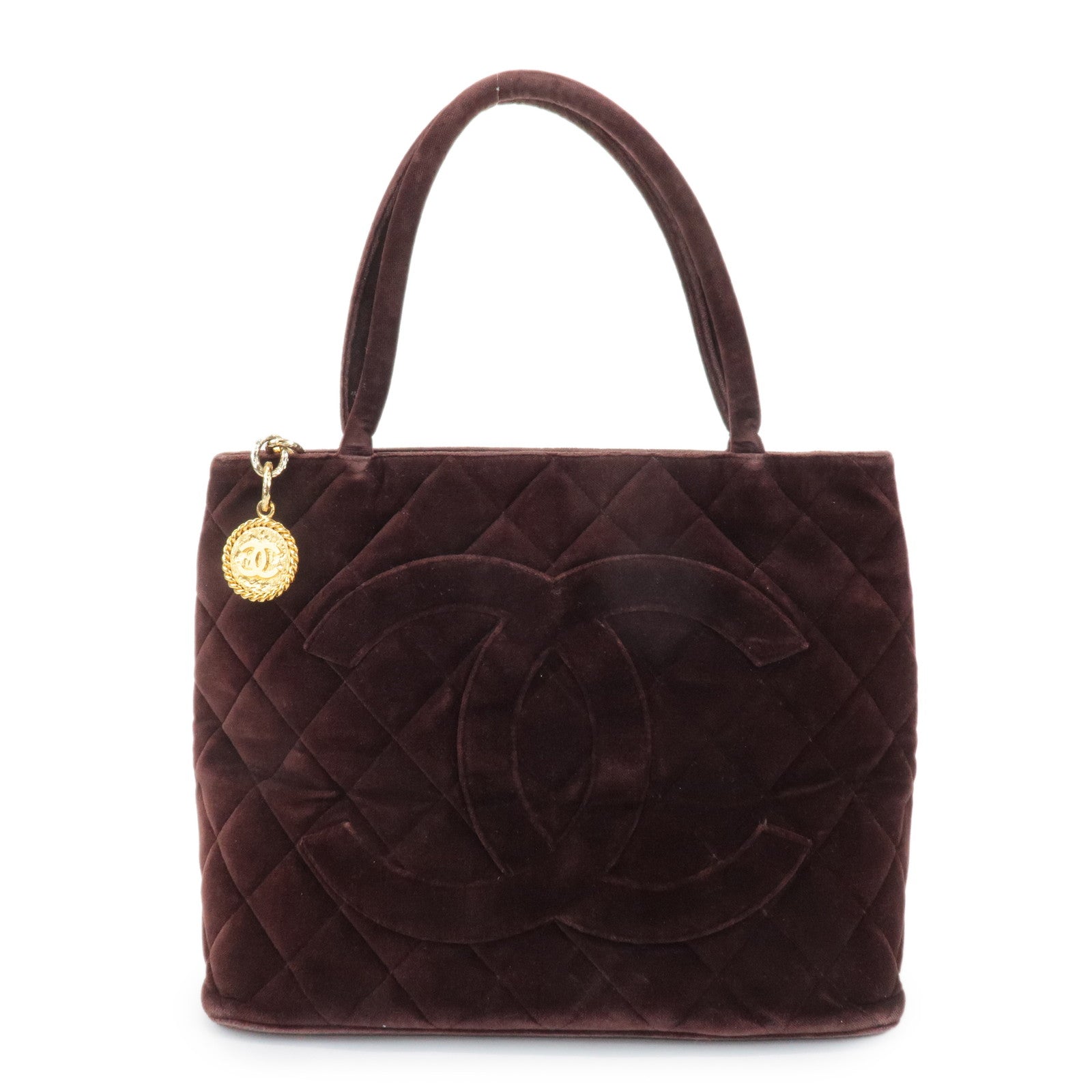 CHANEL Matelasse COCO Mark Velour Medalion Tote Bag Hand Bag A01804 Used