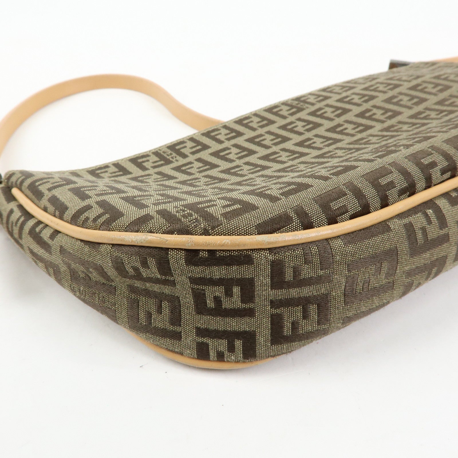 FENDI Zucchino Canvas Leather Shoulder Bag Hand Bag Beige 8BR144
