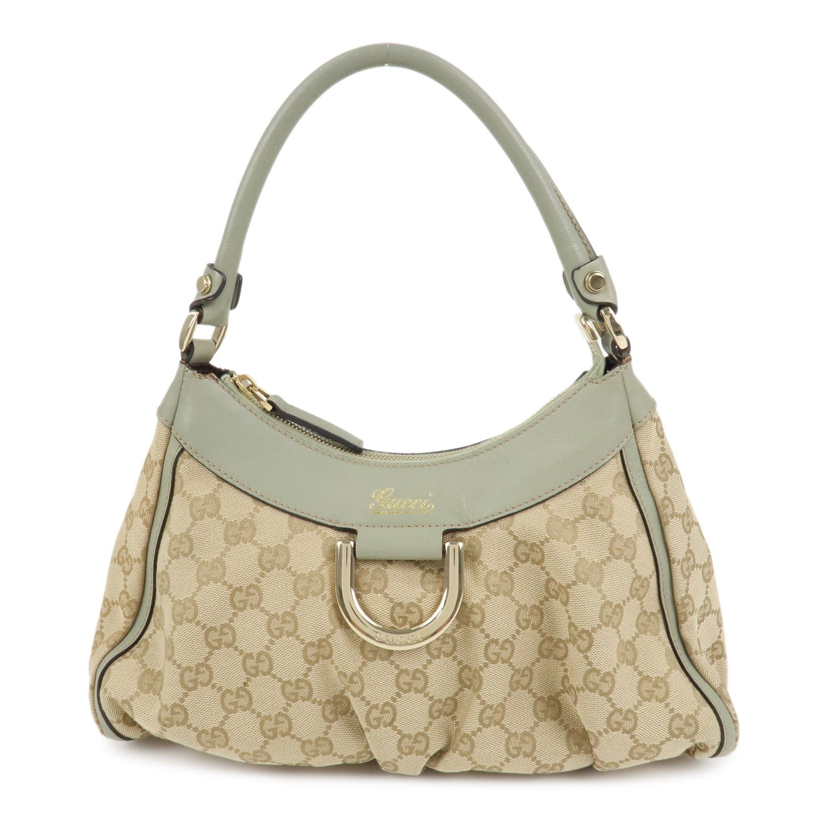 GUCCI Abbey GG Canvas Leather Shoulder Hand Bag Beige Green 190525