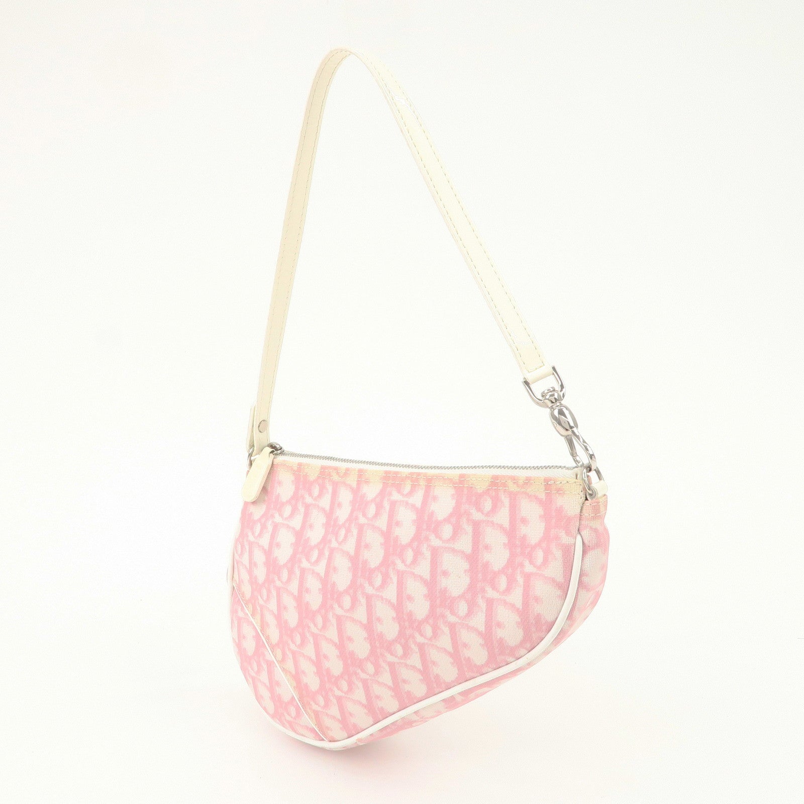 Christian Dior Trotter PVC Leather Saddle Pouch Hand Bag Pink White