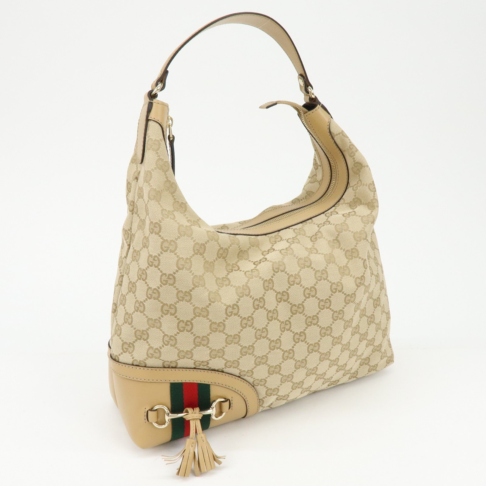 GUCCI Sherry Horsebit GG Canvas Leather Shoulder Bag Beige 232968