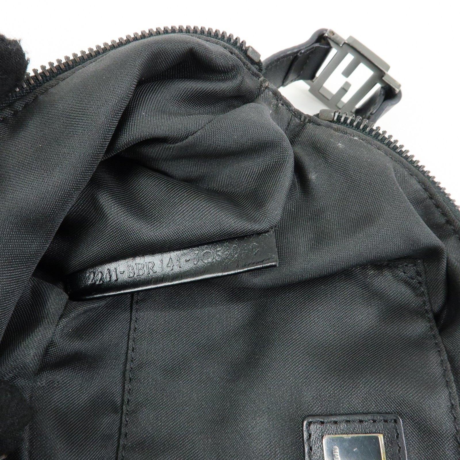 FENDI Zucchino Canvas Leather Hand Bag Dark Brown 8BR144