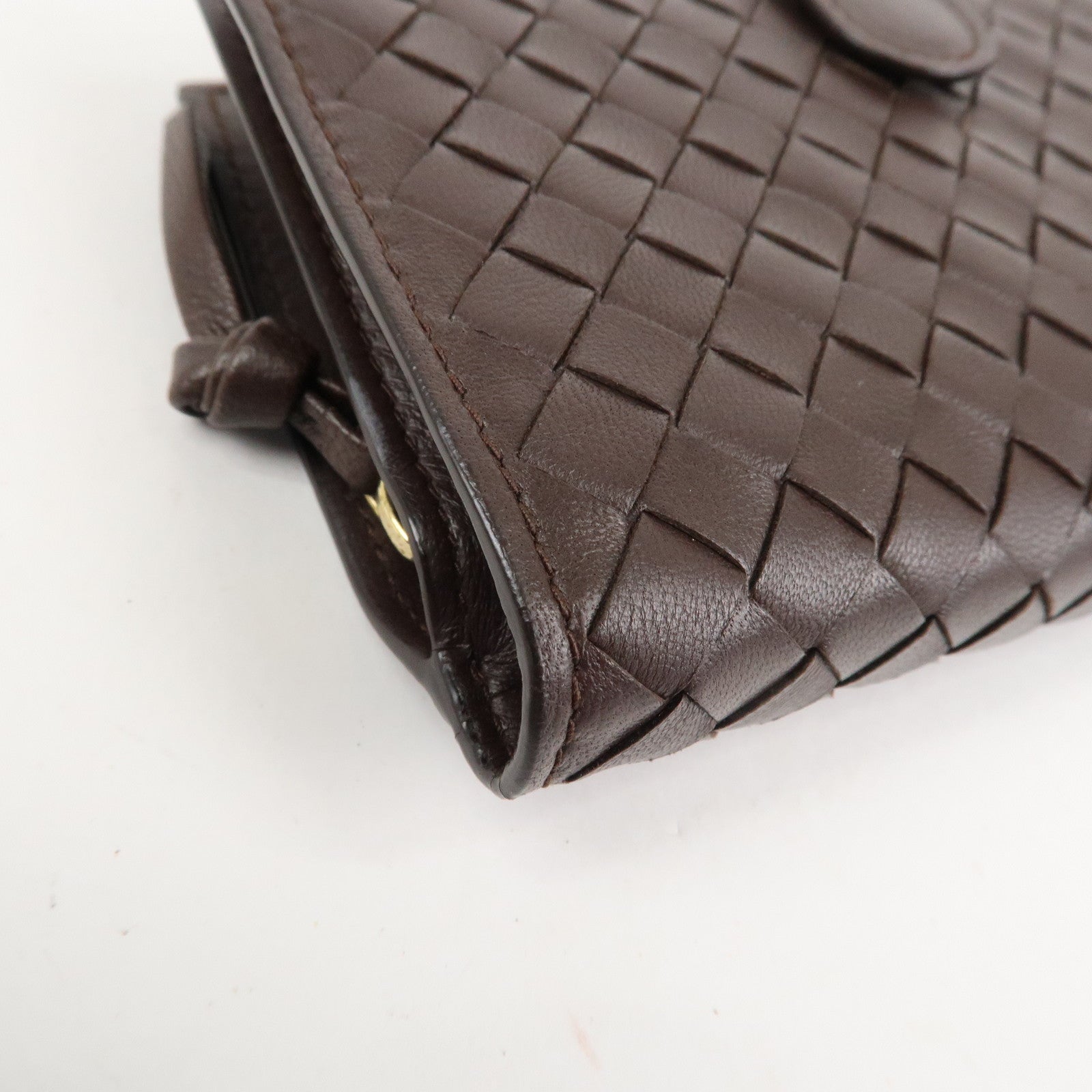 BOTTEGA VENETA Intrecciato Leather Bi-Fold Wallet Dark Brown 121060 Used