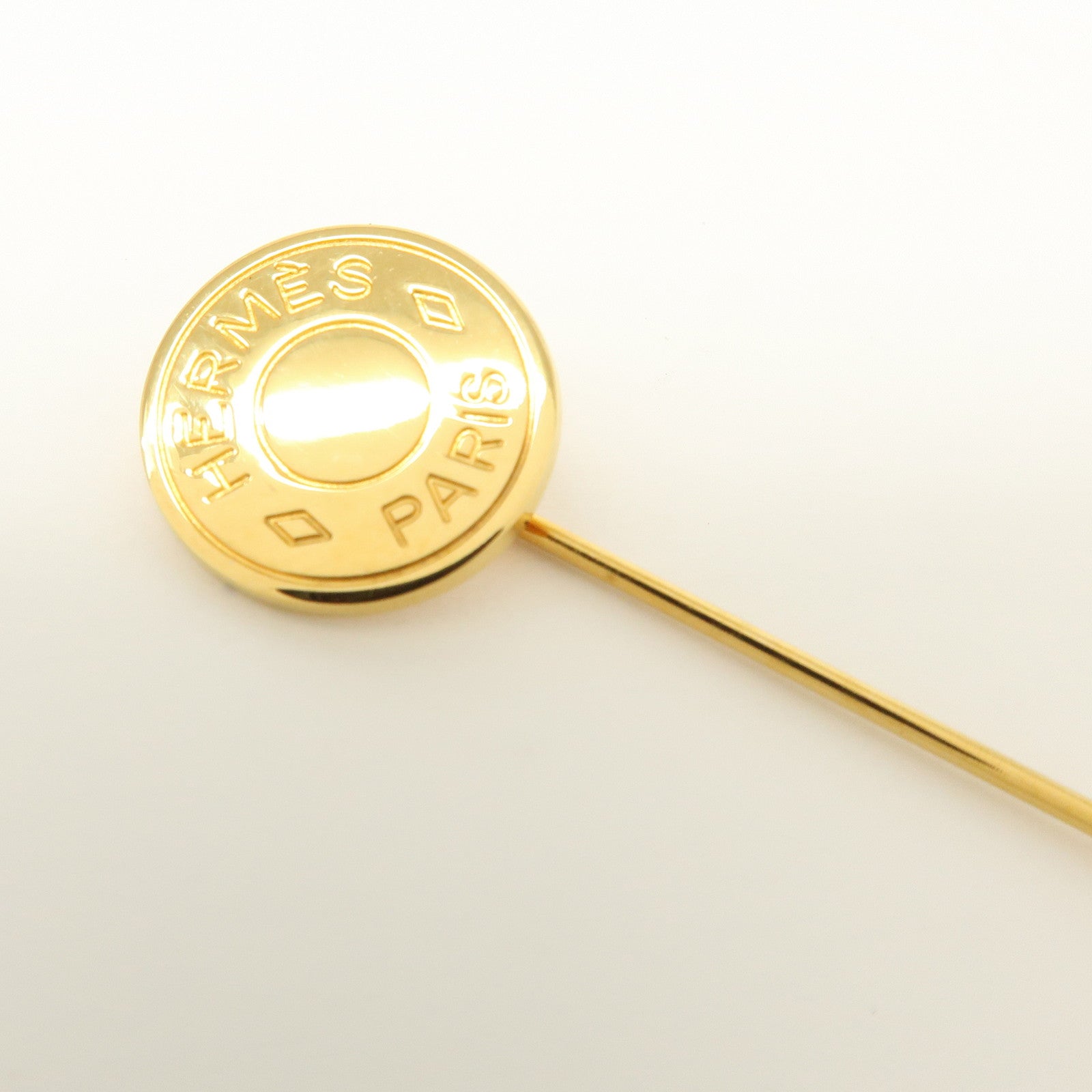 HERMES Sellier Metal Stick Pin Brooch Gold